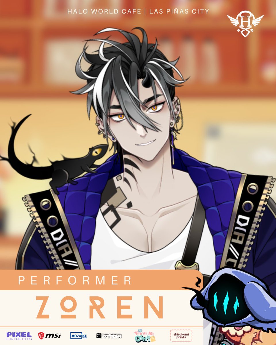 HaloWorldCafe's tweet photo. 🎤 PERFORMER REVEAL 🕳️

This is Zoren. He is darkness. He mains Omen. He smokes with Omen. He hides in smokes. He knifes in smokes. Hehe.

#HWCVTUBERVALO https://t.co/KELuhpxSpy