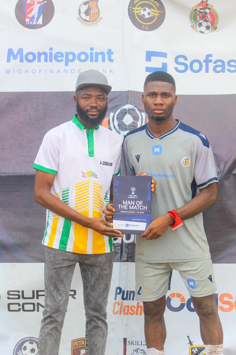 unilorinleague's tweet photo. MOTM
Adeniyi Osuntayo delivers a standout performance to claim the @moniepointng Man of the Match, taking home a ₦10,000 cash prize sponsored by @punterclash
FC Zeus B 1-1 Emirates United
#UNILORINLeague8 #MoniePoint #MadeForYourProgress #OddScore #YouOwnYourOdds https://t.co/AEqBLzVhx0