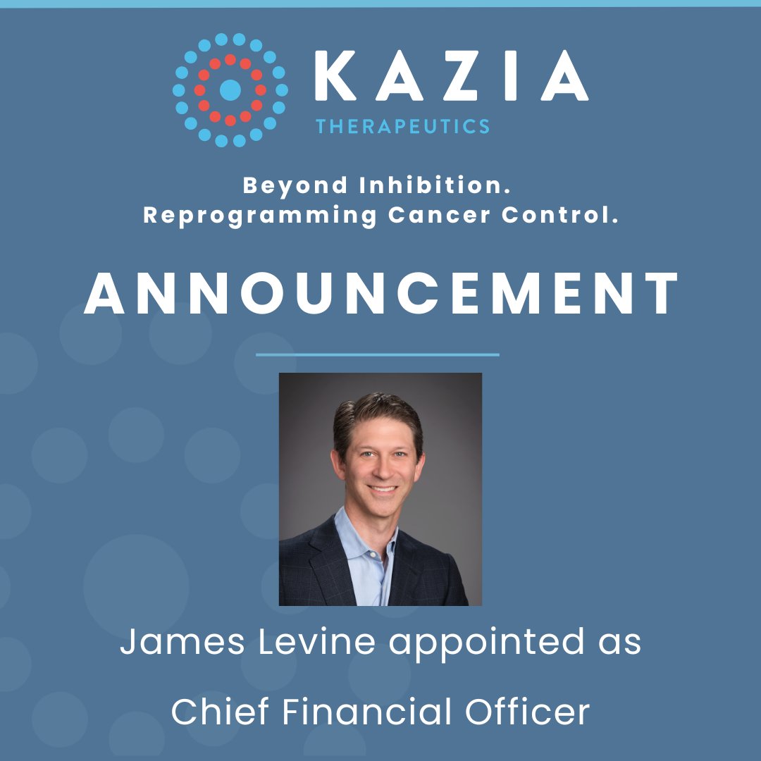 KaziaTx's tweet photo. @Kaziatx ($KZIA)  is pleased to welcome James Levine as Chief Financial Officer. James brings more than 20 years’ experience across executive and financial leadership at listed biotech companies. More here: https://t.co/ojcS5RLvLm
#biotechleadership $KZIA https://t.co/g8M2AnjEm6
