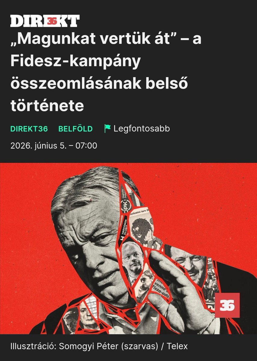 csorike1520's tweet photo. Amikor a saját magad által épített virtuális valóság végül ráomlik a fejedre... A Direkt36 brutális belső infókkal teli cikkéből kiderül, hogyan roppant össze a sebezhetetlennek hitt fideszes kampánygépezet. Képzeld el a szituációt: a Lendvay utcai parancsnoki központban a fideszes elemzők és a Századvég még az utolsó pillanatban is azt mantrázták, hogy minden a legnagyobb rendben, miközben a valóságban a Tisza Párt épp egy történelmi, kétharmados gőzhengerrel tarolta le az országot! A Fidesznek a 106-ból mindössze 10 nyomorult egyéni mandátumot sikerült összekaparnia... igen, jól olvasod, TÍZET. 16 év teljhatalom után a NER úgy omlott össze, mint egy kártyavár. És a legszebb az egészben? Hogy a vereség óta sincs megállás a lejtőn. A legfrissebb Závecz Research mérések szerint a biztos pártválasztók körében a Fidesz mára konkrétan benézett 20%-ra, miközben a Tisza 73%-on hasít! Teljes a káosz a párton belül, egymásra mutogatnak, Kövér László állítólag már a belső kritikusok kézfogását sem fogadja el, a háborús riogatásuk meg fullosan elsikkadt. Szóval nemcsak kibillentek a komfortzónájukból, de egy olyan mélyrepülésben vannak, amiből már nincs visszaút. Elképesztő öngól, az évszázad politikai bukása!

​A teljes, zseniális és elképesztően részletes háttérsztorit a Direkt36 és a Telex oldalán tudjátok elolvasni, tényleg minden mondata aranyat ér:
 https://t.co/ZQLi5g9RkK
#magyar2026 #Tisza2026