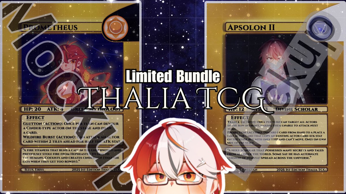 BePixeled's tweet photo. Hey everyone! 
Me and @theapsolon are working on a card game called Thalia. We're putting up pre-orders for Apsolon's card and the bundle that will be shipping out later this month (my card is currently available).
Check it out here:
https://t.co/Ka9jQGN5sy
All funds help! https://t.co/BwJO4sahkZ