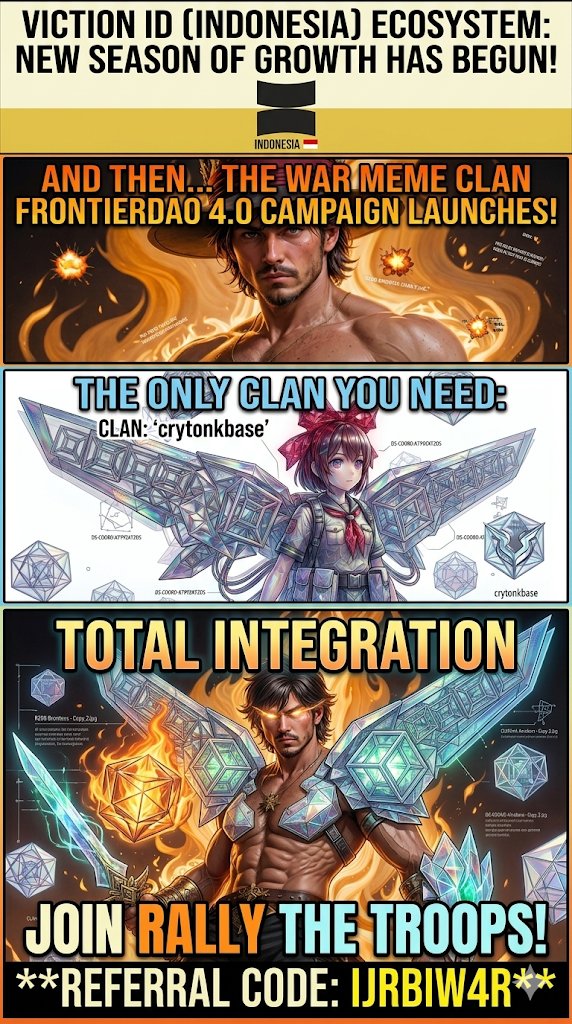 brontexchan's tweet photo. "VictionID launches the War Meme Clan FrontierDAO 4.0 campaign — fueling the new season of explosive growth in the Viction ID Indonesia ecosystem!
Join Clan crytonkbase with my referral code: ML7FYN4J"

@BuildonViction @Frontier_DAO @VictionID
#VictionID #Frontier40 #crytonkbase https://t.co/jPw65w8a61