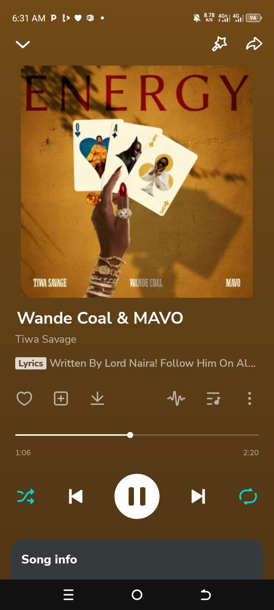 Sofia_SZN's tweet photo. Energy #Energy Ft. Wande Coal &amp; Mavo lan jè 🔥 

Tiwa Savage tu sabi dis music tin wella 💯 https://t.co/JSxg55wm0D