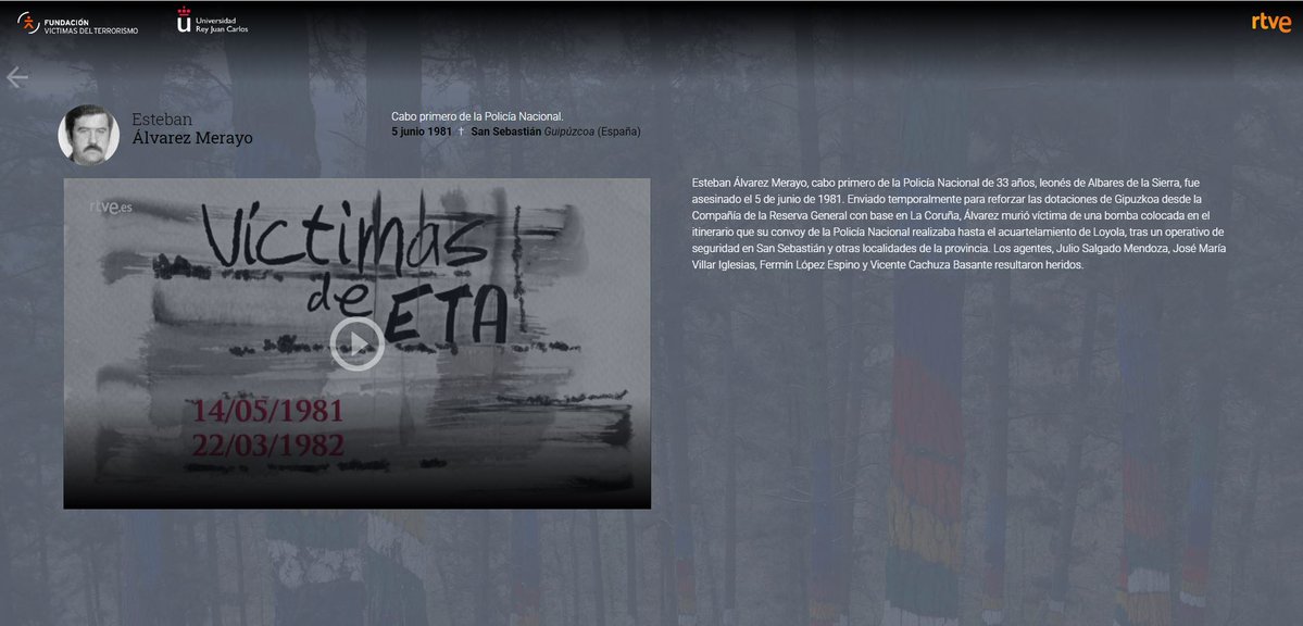 _FundacionVT's tweet photo. Siempre en la #memoria. El 05-06-81, ESTEBAN ÁLVAREZ MERAYO, cabo primero @policia, fue asesinado en San Sebastián por #ETA. Murió víctima de una bomba colocada al paso de un convoy de @policia con destino al acuartelamiento de Loyola. Tenía 33 años.
https://t.co/UIUCGCzjON https://t.co/ngkSIfqAtP