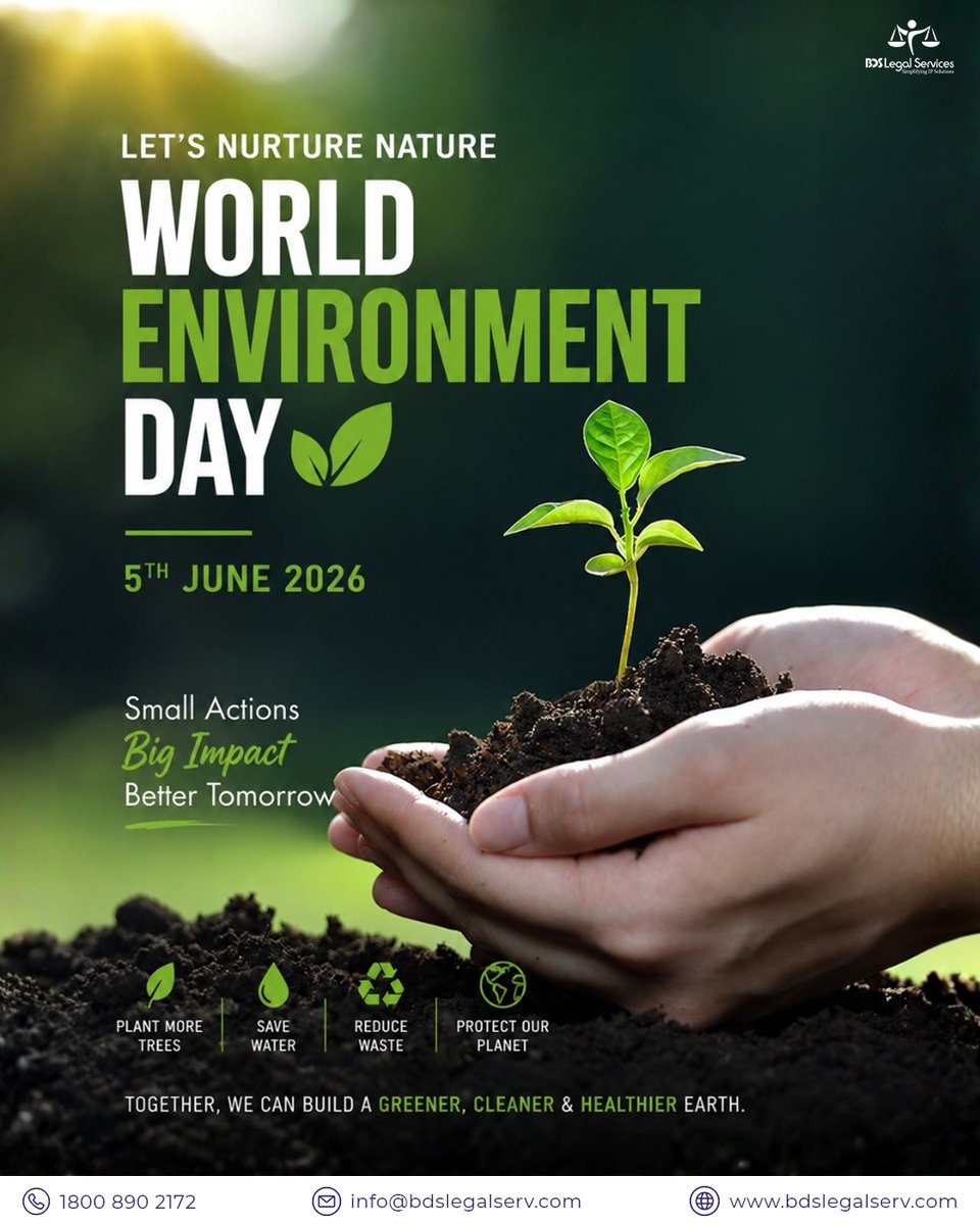 bdslegalserv's tweet photo. This World Environment Day, let's remember that protecting our future starts with protecting our environment.

Just as legal compliance protects businesses, responsible actions help protect our planet for generations to come.

Together, let's build a greener future. https://t.co/uM59cgtVzP