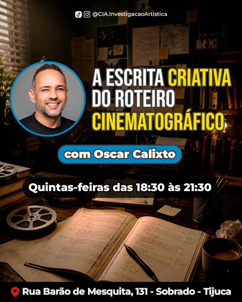 OscarCalixto's tweet photo. A Escrita Criativa do Roteiro Cinematográfico, com OSCAR CALIXTO Toda grande história começa muito antes da câmera ligar. Antes do set. Antes do elenco. Antes do “ação”. Ela começa na escrita. https://t.co/R4Bym1Eepr
