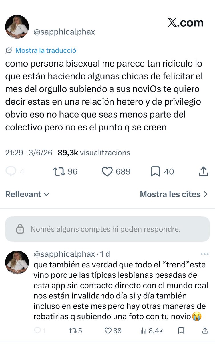 prrrv3's tweet photo. “Nos están invalidando” mientras hace lo mismo con las bi que tienen novio. Madre mía las cabezas, colega! https://t.co/XtVT1OSR2I