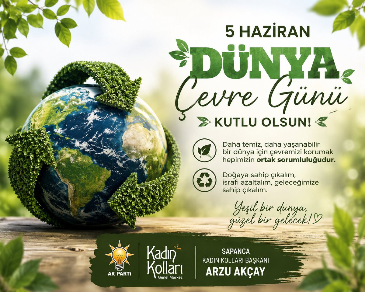 sapanca_akkadin's tweet photo. #5HaziranDünyaÇevreGünü ♻️
Daha temiz, daha yaşanabilir ve daha yeşil bir dünya için çevremizi korumak hepimizin ortak sorumluluğudur.
Gelecek nesillere sağlıklı bir çevre bırakmak adına doğaya sahip çıkmaya, israfı azaltmaya ve çevre bilincini artırmaya devam edeceğiz.
#DünyaÇevreGünü #ÇevreyeSahipÇık #YeşilBirGelecek 

@tugbaisikercan