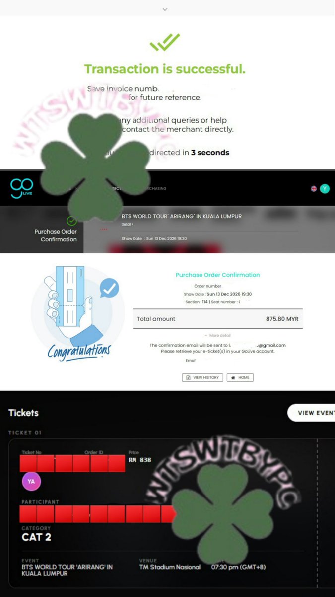 wtswtbypc's tweet photo. proof secured ticket BTS WORLD TOUR 'ARIRANG' General Sale in KUALA LUMPUR 2026

• 1 ticket CAT 2 - 13 Dec
• 2 tickets CAT 3 - 13 Dec

congrats &amp; thank u for trusting✨️ https://t.co/Mg12rKjMS2