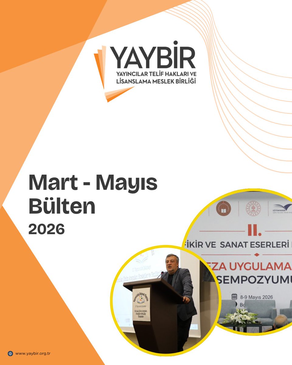 Yaybir's tweet photo. Yayıncılar Telif Hakları ve Lisanslama Meslek Birliğimizin faaliyetlerini içeren 2026 Mart–Mayıs Dönemi Bülteni yayınlanmıştır.
Bütlenimizi okumak için:
https://t.co/fd3cFiti8c https://t.co/QV4FxXjARE