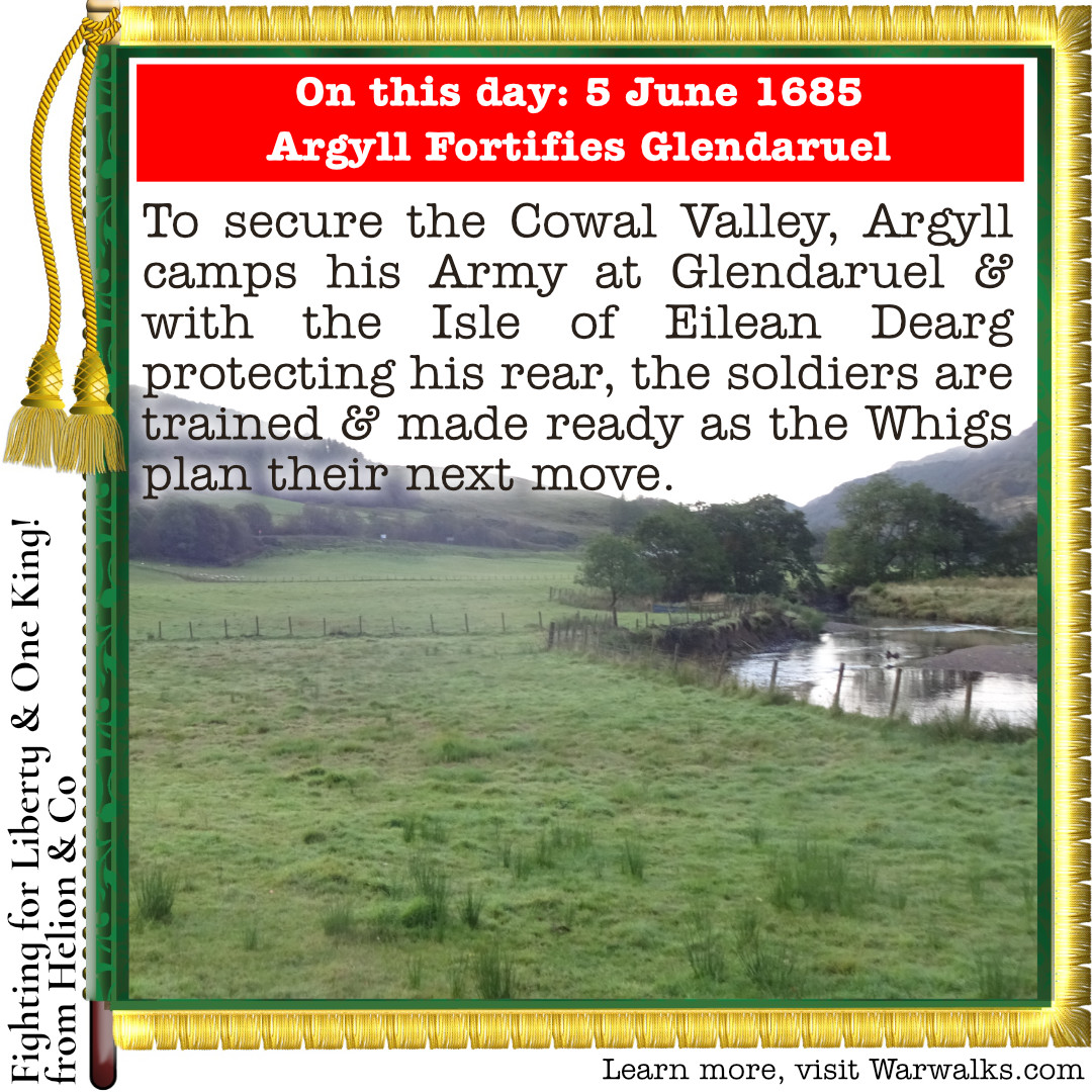 Warwalks's tweet photo. #otd 1685, the Earl of Argyll moves to strengthen his position &amp; army before marching home to #Inveraray. Meanwhile, everything is going to plan with King James redeploying Government forces northwards.

#FightingforLiberty from @Helionbooks  #MonmouthRebellion #OneKing1685 https://t.co/v0FveCooCD
