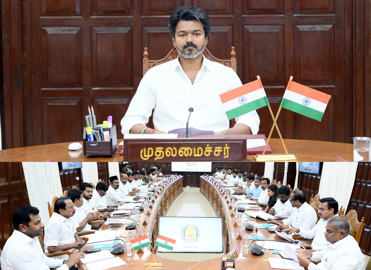nrkarunkumar's tweet photo. மாண்புமிகு தமிழ்நாடு முதலமைச்சர் திரு.ச.ஜோசப் விஜய் அவர்கள் தலைமையில் இன்று (5.6.2026) தலைமைச் செயலகத்தில், முதலாவது அமைச்சரவைக் கூட்டம் நடைபெற்றது.

@TVKVijayHQ @TVKPartyHQ @TVKHQITWingOffl 
#CMJosephVijay‌ #தவெக #tvk #TVKUpdate #thalapathyvijay https://t.co/V57YCbv7fm