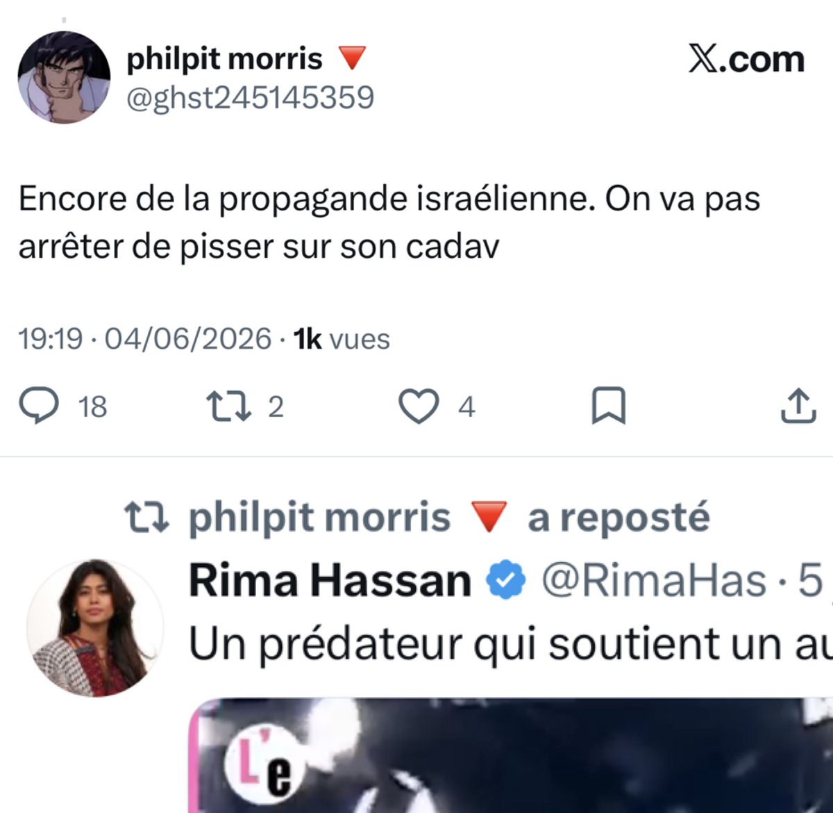 galligatano's tweet photo. Ça ne surprendra personne, mais les énergumènes qui calomnient et insultent Marjane Satrapi ou qui se félicitent ouvertement de sa mort ont tous 2 points communs :

➡️ ils sont antisémites 
➡️ ILS RT EN MASSE LES TWEETS DES DÉPUTÉS LFI (particulièrement ceux de Rima Hamas)

(1/2) https://t.co/XNGI125EI7