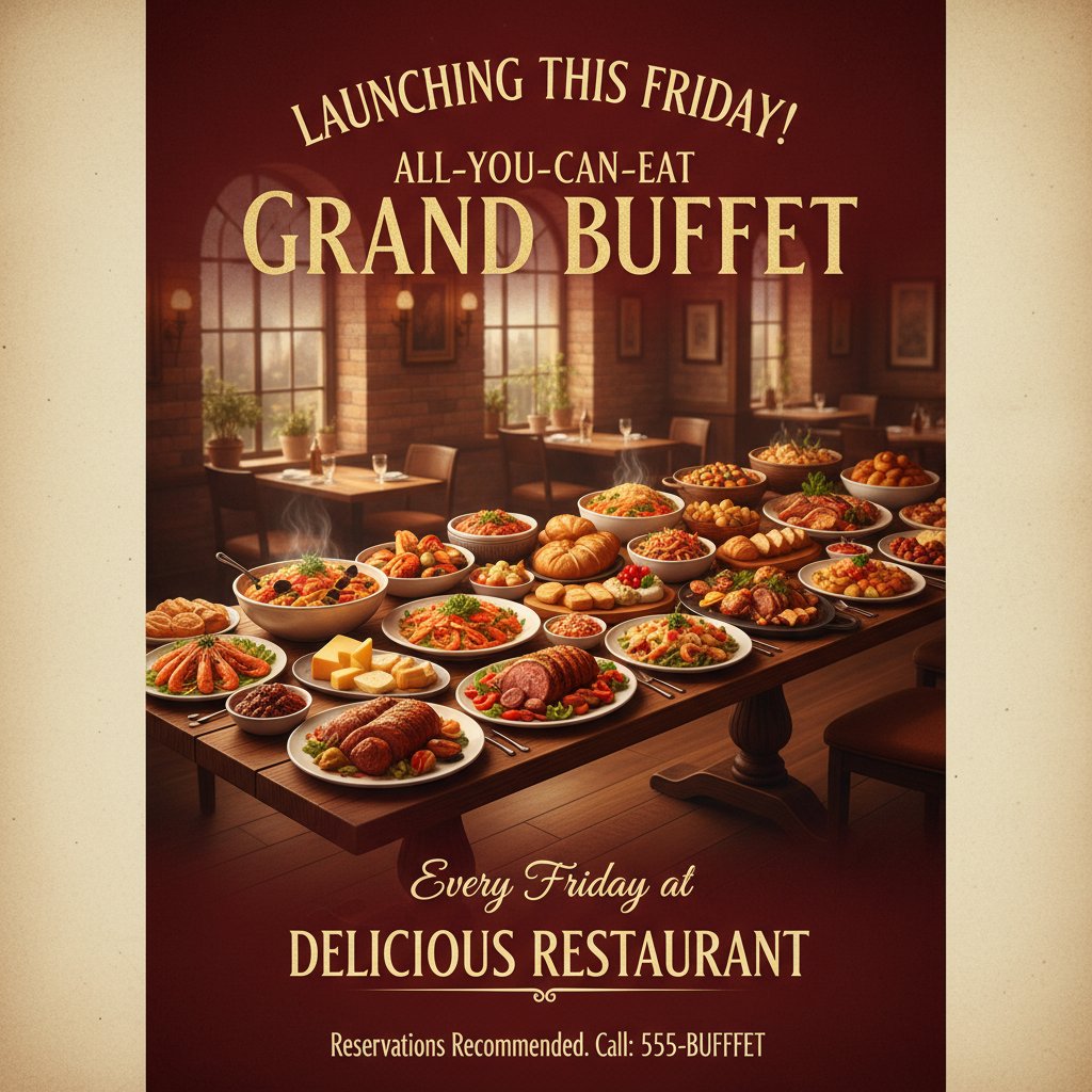 DeliciousssR's tweet photo. 🎉 Exciting news, foodies! 🍽️ Deliciousss Restaurant is launching an ALL-YOU-CAN-EAT buffet every Friday! 🎊 Indulge in a feast of flavors featuring our trendiest dishes – from sizzling appetizers to mouthwatering desserts. Bring your crew and treat yourself to a culinary advent https://t.co/AoLct2aNNn