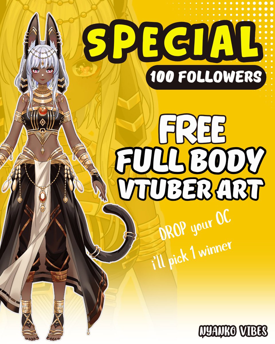 VibesNyanko's tweet photo. Already 100 followers?😭

Share your OC!
To celebrate, I’ll draw 1 full body Vtuber art for free

How to participate:
Follow, Repost, Like
Can’t wait to see all your OC :D
#artraffle https://t.co/PqQfUbeBSX