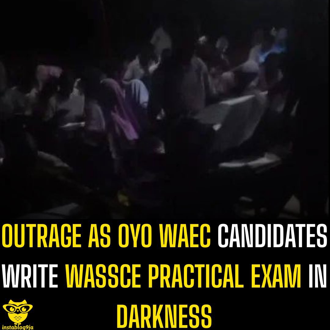 instablog9ja's tweet photo. Outrage as Oyo WAEC Candidates Write WASSCE Practical Exam in Darkness

Concerns have been raised after candidates sitting for the 2026 West African Senior School Certificate Examination (WASSCE) in Oyo State were reportedly forced to write their Agricultural Science practical examination late at night without electricity.

A video obtained showed candidates taking the examination in darkness, with some relying on lanterns and mobile phone flashlights to complete their practical tasks.

The development has sparked outrage among parents and other stakeholders, who questioned the conditions under which the students were made to sit for the examination. Many also expressed concerns about the safety and welfare of the candidates, especially given the late hour at which the examination was reportedly conducted.

Reacting to the incident, cleric Pastor S.O. Solarin criticised the late delivery of examination materials to some centres. According to him, the delay forced candidates to remain at their examination venues for several hours beyond the scheduled time.

Speaking in a video posted on his Facebook page, Solarin said reports indicated that some candidates had to wait for hours before receiving their examination papers, leaving them stranded at examination centres until nightfall.

He described the situation as disturbing, particularly in view of the country’s security challenges, including cases of kidnappings and attacks reported in some communities.

“It has come to our hearing that some of our students writing WAEC only received their examination papers now. Given the security situation in the country, WAEC officials need to explain why students are being kept at examination centres so late in the day,” he said.

Solarin called on the West African Examinations Council (WAEC) to explain the delays to parents, schools and affected communities, while many Nigerians have continued to demand improved planning to prevent a recurrence.