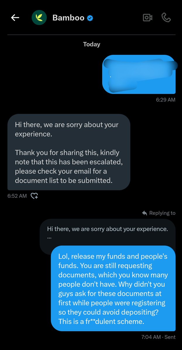 EtechHUBX's tweet photo. It is high time you guys delete the Bamboo app from your devices if you haven't already. This app was only created to st**l people's funds. You guys need to release people's funds, or else you will be reported to the agencies.
@investbamboo #viral #bambooapp https://t.co/lMV3iAko5O