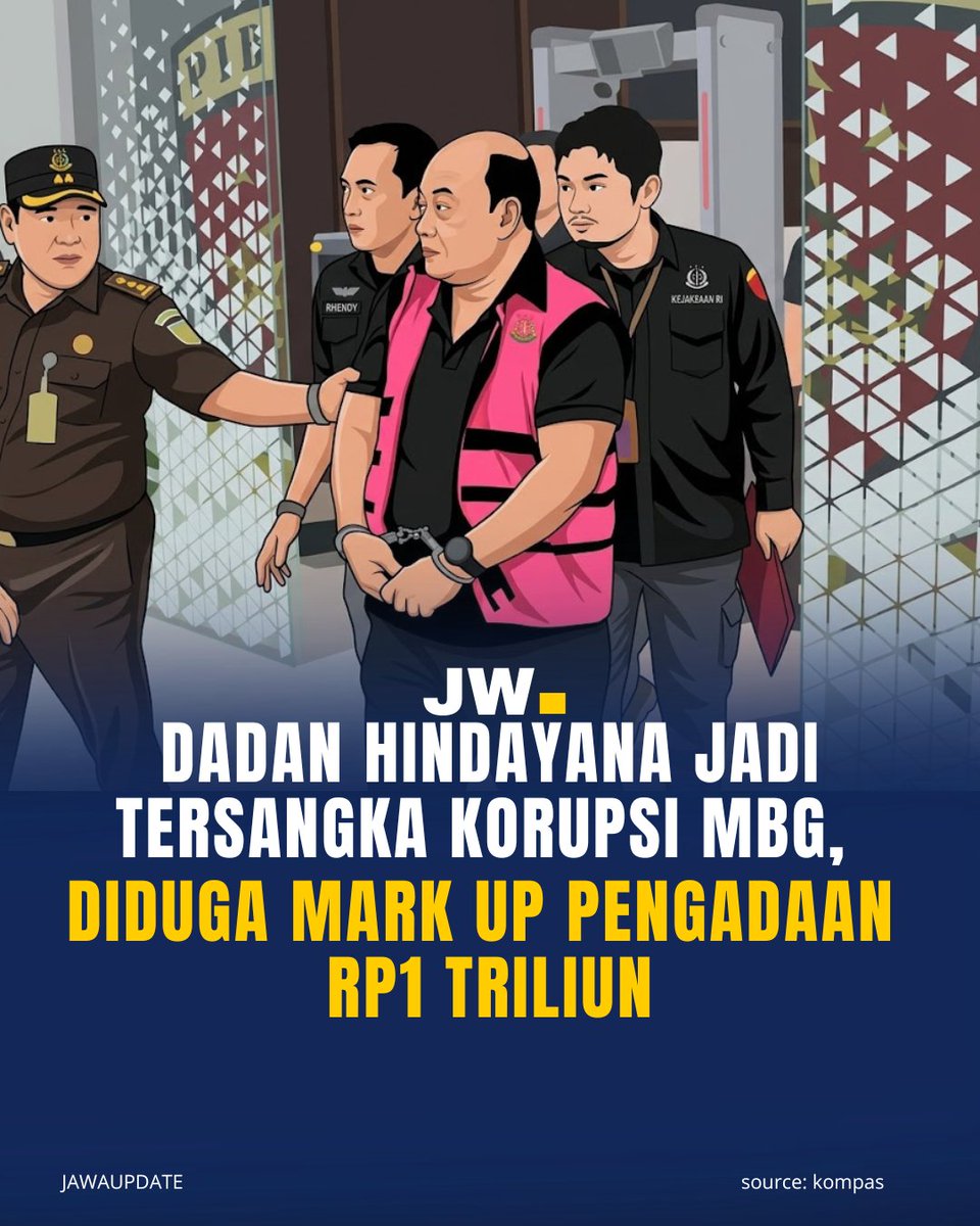 JawaUpdate's tweet photo. Mantan Kepala Badan Gizi Nasional (BGN), Dadan Hindayana, resmi ditahan setelah ditetapkan sebagai tersangka 
Baca beritanya disini:
https://t.co/5nwGJlWAJn

Ikuti Sosial media kami :

YT/X/TT: Jawaupdate
IG/FB: Jawaupdatecom

#jawaupdate https://t.co/Rikkh3RU1d