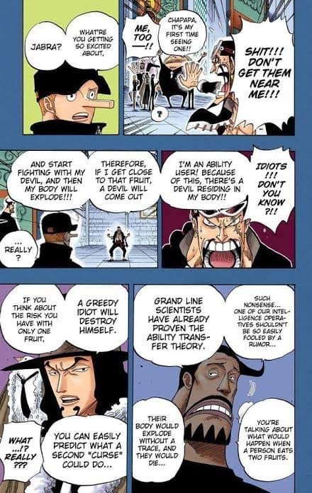 Potacio4's tweet photo. I really think Oda already explained to us the origin of devil fruits. 

If there's Adam and Eve trees, then there is some devil out there, not Imu, probably making DFs.

Probably infusing random fruits with Maki. https://t.co/eu1kde8ibH