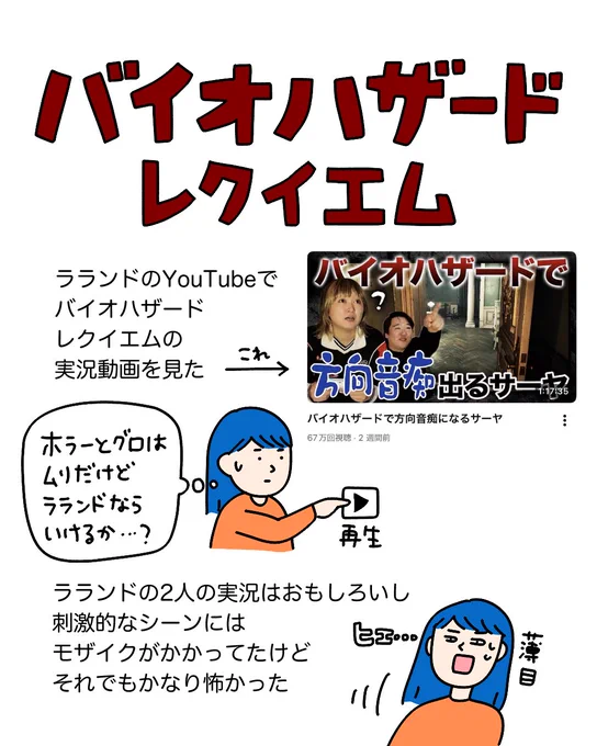 [絵日記]バイオハザードレクイエムのプレイ画面を横から見て大騒ぎする人(1/3) 