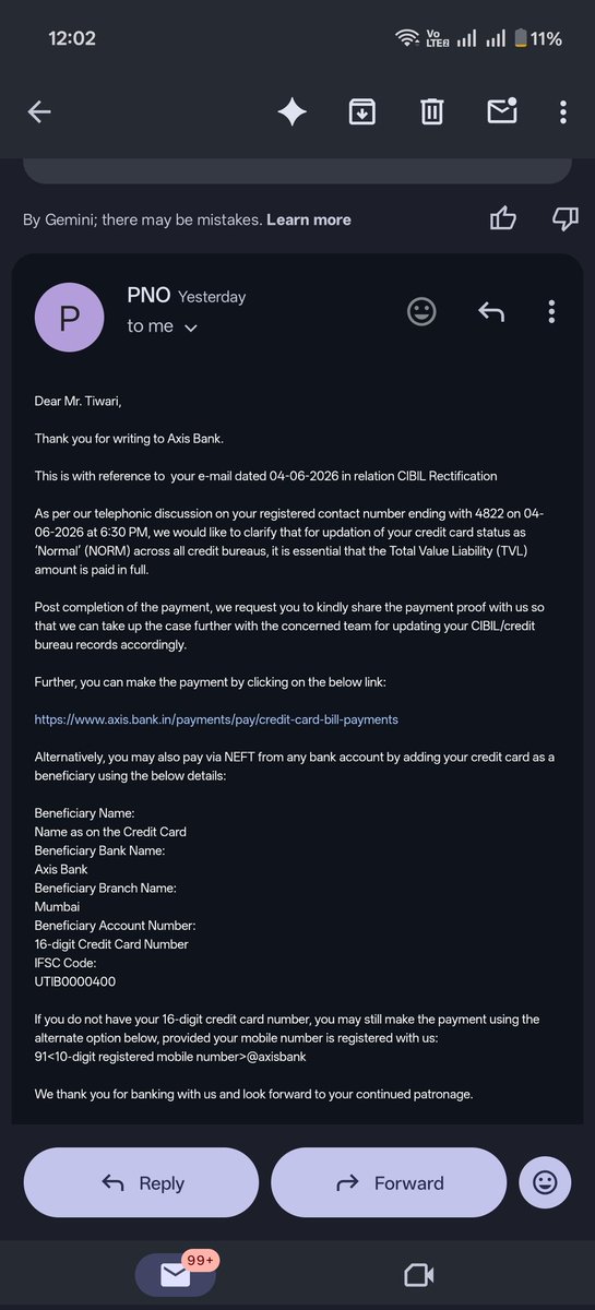 Knownvj's tweet photo. @AxisBankSupport You guys told me to pay 1274 to make it Report as Clear normal in CIBIL... Now again i got mail stating it will reflect post write off closed !!???? Why so much miss information @AxisBankSupport @AxisBank worst bank https://t.co/TWHLnLDJmm