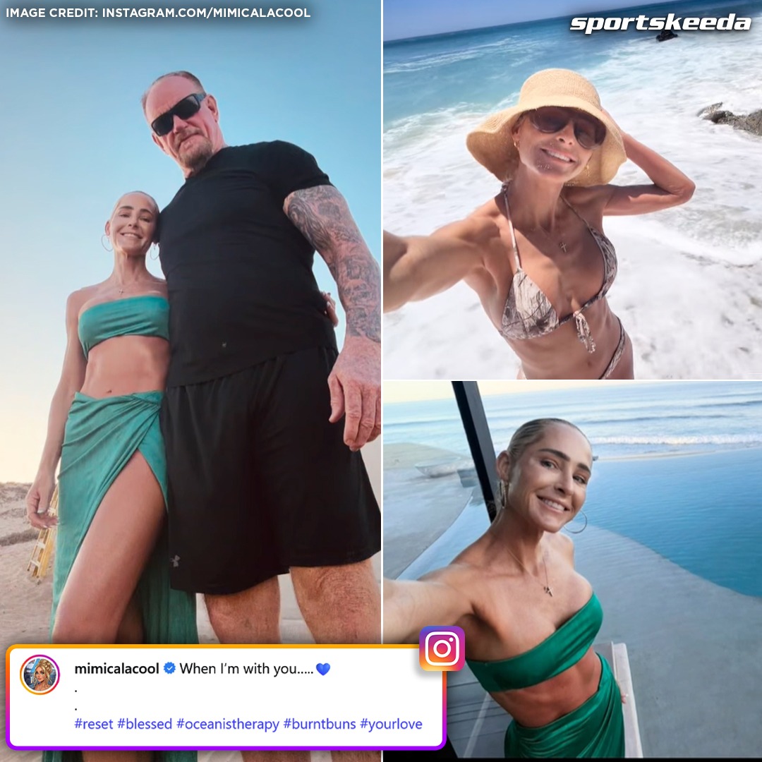 SKWrestling_'s tweet photo. Beach time with Michelle McCool and The Undertaker ⛱️ https://t.co/ejR8kFQZe3