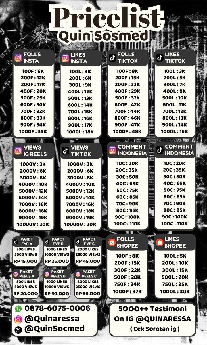 cocntoh's tweet photo. 📩:https://t.co/6EwpIWnb5p

Sediaa jasa sosmed needs ❤︎ ⋆˙⟡ ke profilku yuu☝🏻🧸ིྀ proses fastt tanpa l0gin/pw harga start 3RB ajaa🧚🏻‍♀️𓃠 — Quin Socmed sediaa followers likes views tiktok ig shopee indo! trusted jual sejak 2018 dgn 5OOO++ Testimonyii yeayy di beli bebsku🌷͙֒🎀 https://t.co/vOx1ZOdSm4