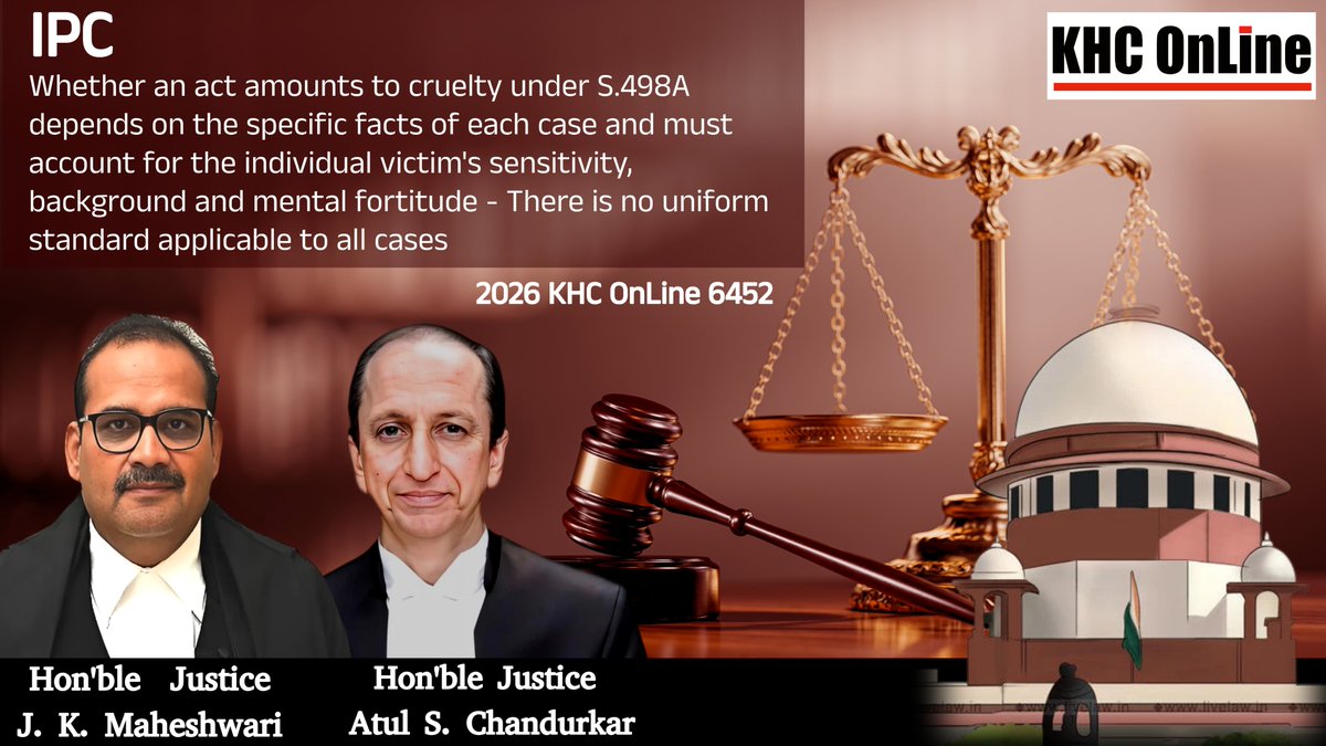 khconline1's tweet photo. #IPC #Section498A #Cruelty #IndianPenalCode #VictimSensitivity #CriminalLaw #MatrimonialLaw #498A #MentalFortitude #LegalPrecedent https://t.co/HazZ8bGt1x
