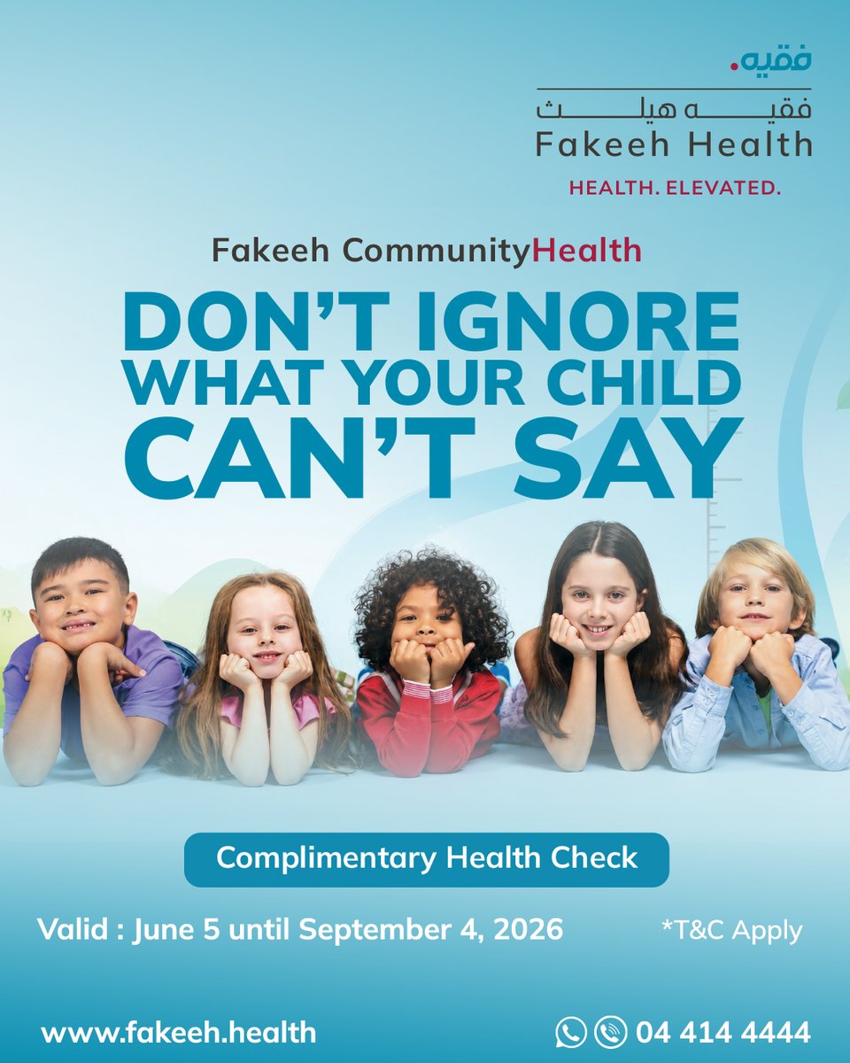 FakeehHealth's tweet photo. Kids Community Health Program by Fakeeh Health

Our Kids Community Health Program is more than just a checkup, it’s our way of ensuring every child in the neighborhood has the expert support they need to thrive. We bring advanced preventive care to your doorstep, because peace of mind is the best gift a parent can have. 

Registration is required to secure an appointment and access services.
🔗  https://t.co/ewMRIGOwm3 📞 04 414 4444  

T&C Apply*

#fakeehuniversityhospital #fakeehhealth #fakeehmedicentres #kidscommunityhealth #pediatrics