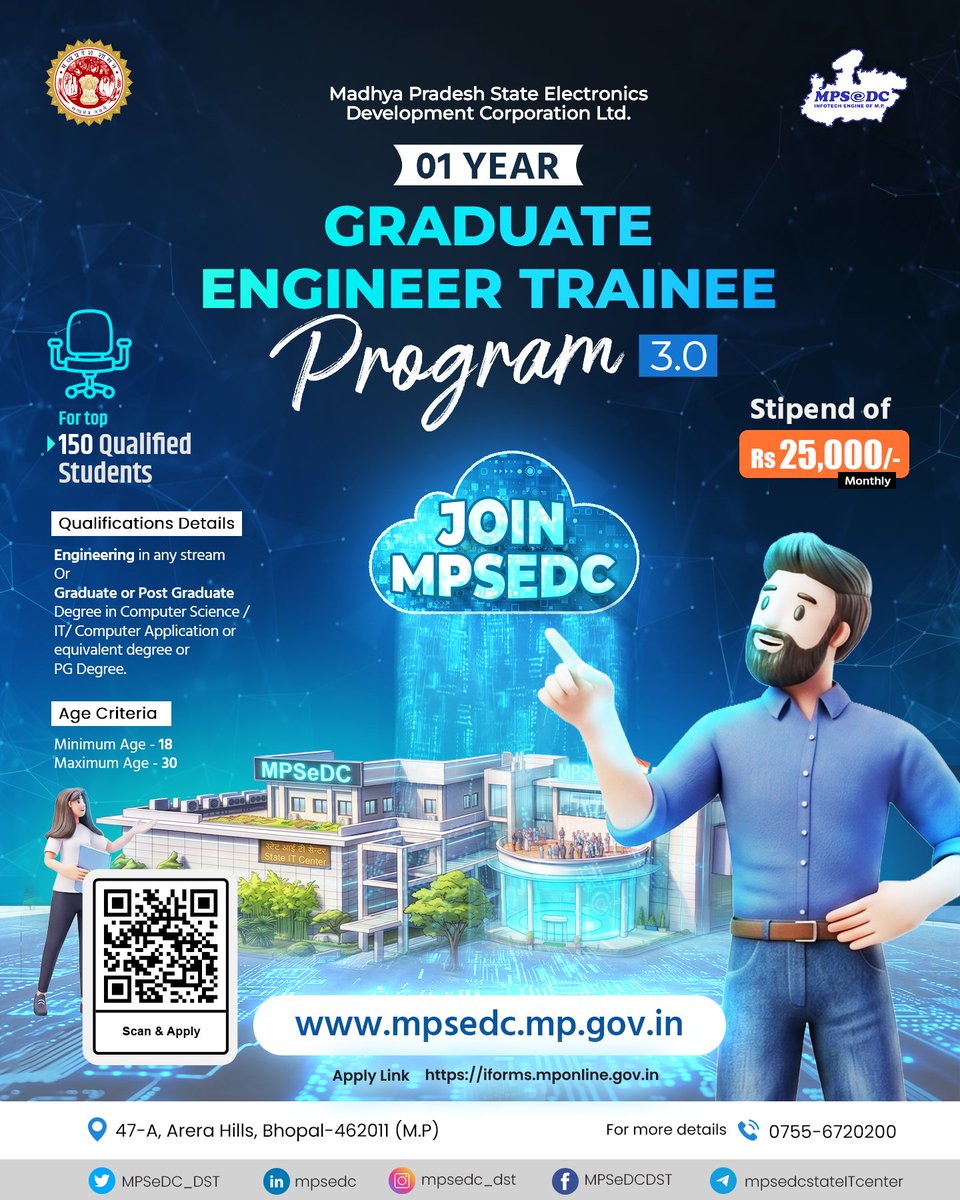 MPSeDC_DST's tweet photo. #GET3.0 | Start Your Career with MPSEDC
The Graduate Engineer Trainee (GET) Program 3.0 by MPSEDC offers aspiring professionals an opportunity to gain hands-on experience, industry exposure, and practical learning in a dynamic technology-driven environment. https://t.co/y97biAIJ0O