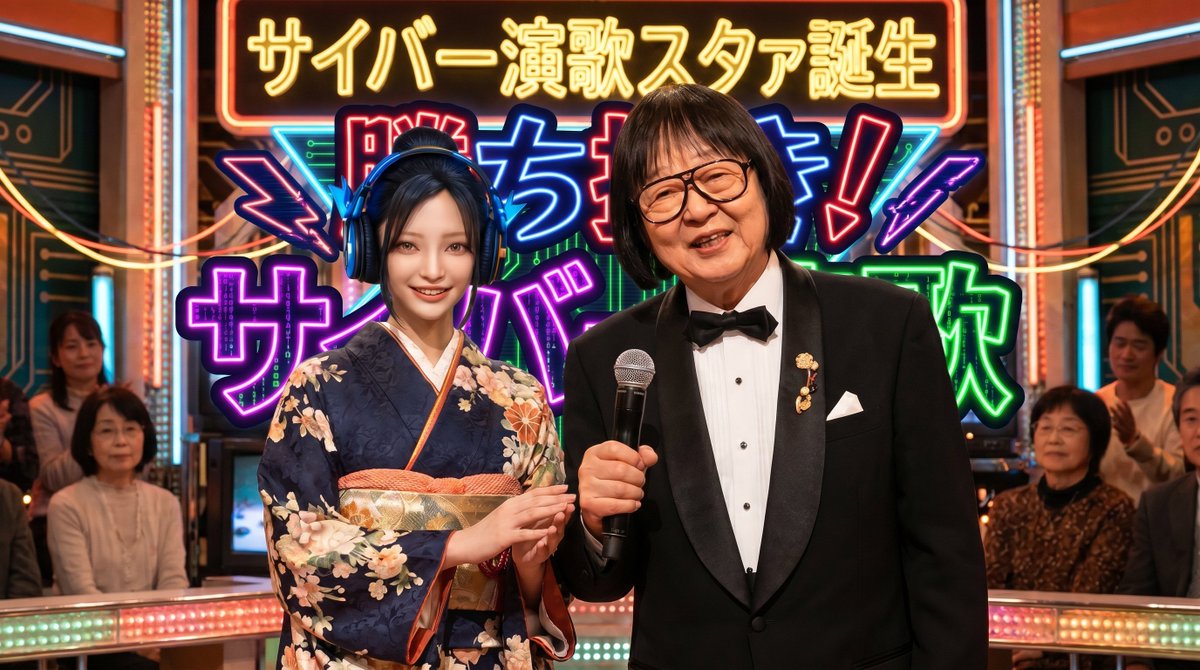 mandokoro's tweet photo. 【出場者募集🔥】

AI時代の新しい演歌歌手を発掘する番組企画
「勝ち抜き！サイバー演歌スタァ誕生」
出場者募集開始！

AI歌手、架空歌手、本人歌唱、形式不問。

必要なのは、うまさだけじゃない。
演歌の魂、サイバー感、世界観、やばさ、妙な中毒性。

応募は原則YouTube URLで受付。
公開・限定公開どちらでもOKです。

脳直結！魂直送！

詳細・応募はこちら👇
https://t.co/izYVwhIL1N