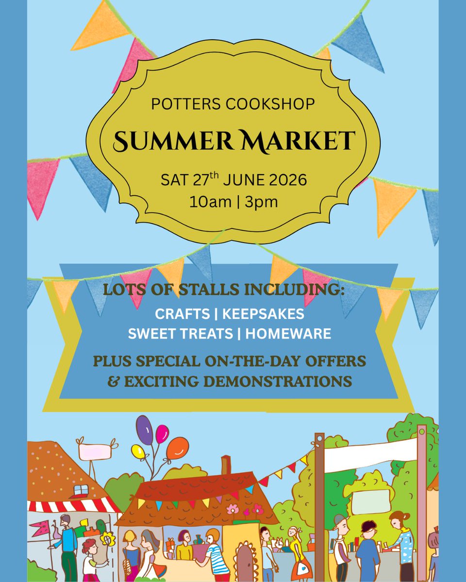 PottersCookshop's tweet photo. Come along on Sat, 27th June, and discover a wonderful variety of local small businesses showcasing their products and services outside our store. Plus IN-STORE OFFERS &amp; exciting DEMOs!

We can’t wait to see you there and are hoping for a beautiful sunny day!

#cookshop #essex https://t.co/L356wdqS3A