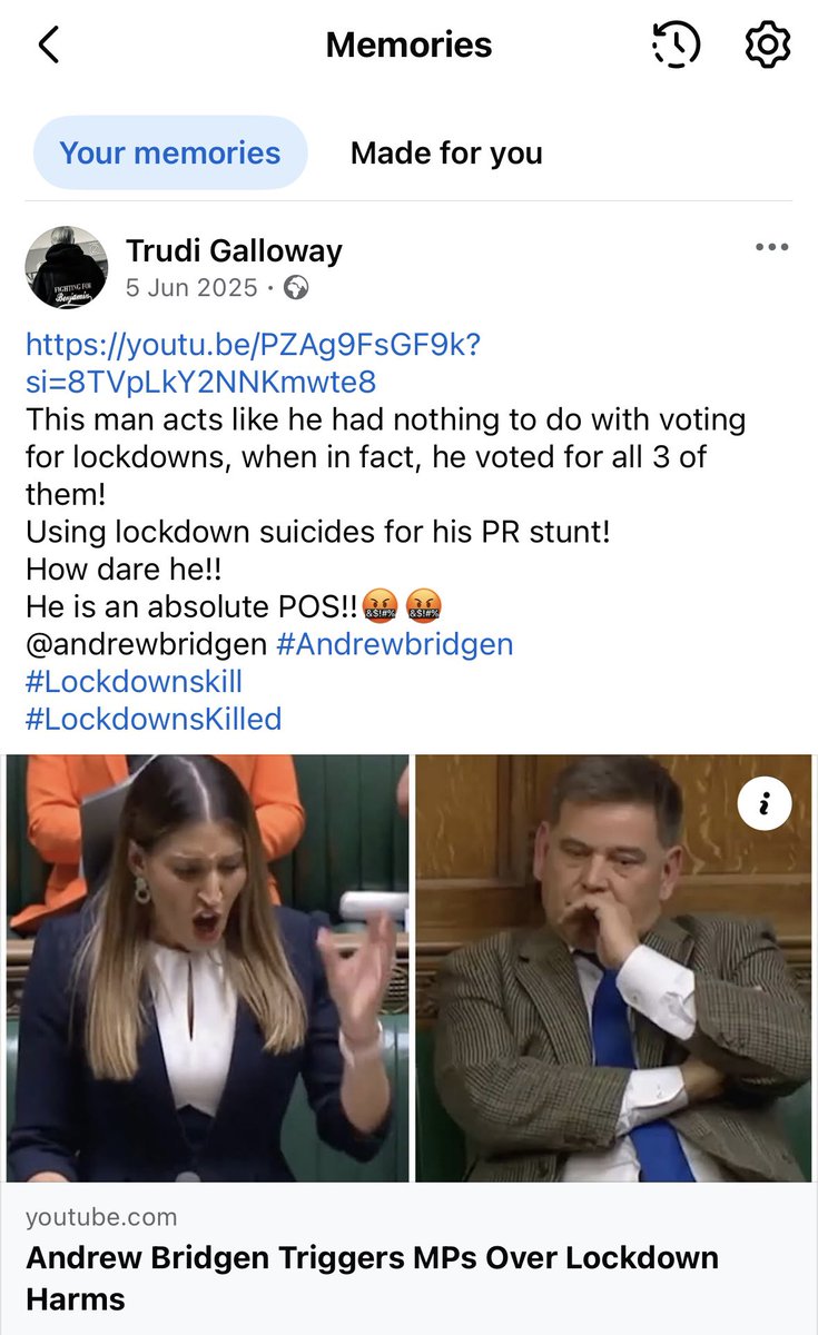 TrudiG's tweet photo. After voting for ALL 3 lockdowns etc, Bridgen then decided in 2023 to speak about lockdown harms and suicides.
To this day, he continues to LIE and declare he didn’t vote for 3 lockdowns and his sycophantic supporters believe him. #LockdownsKilled™️ https://t.co/TL4ZjRVLtN