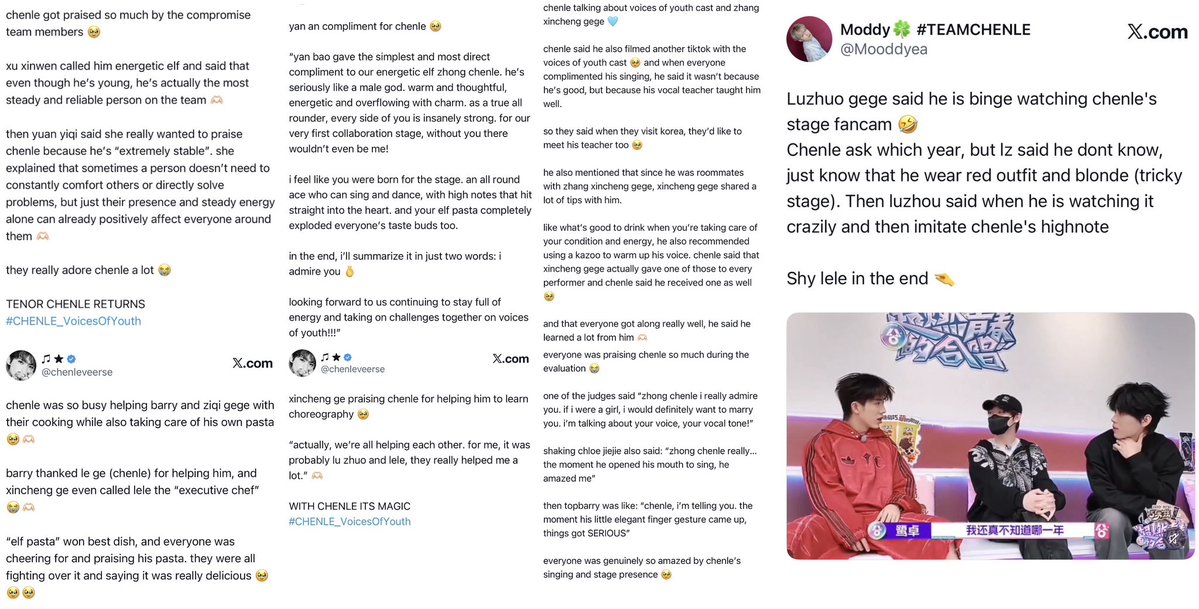 chenleveerse's tweet photo. since episode 1 and even before the show officially aired chenle has been consistently praised and adored by the voices of youth cast and teachers.

if you didn’t watched the episodes, please don’t twist things or take them out of context just to fit your own narrative. 

the people who actually worked with him and spent time with him have shown nothing but appreciation, support, and affection toward him.