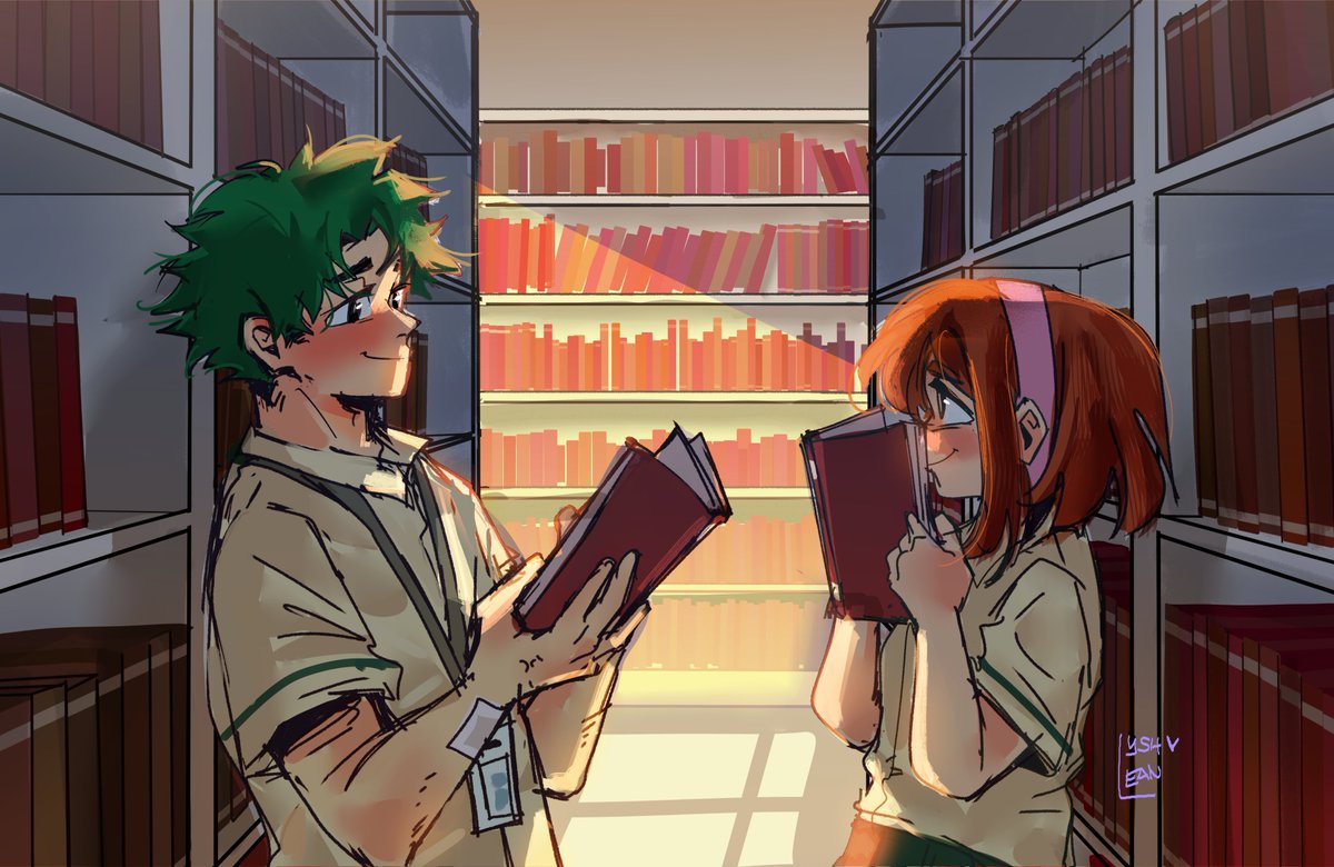ANNJAnakolagi's tweet photo. "what if... izuocha in the feu library?" (yes po, tamaraw sila)

a continuation on the filipino #izuocha high school au by @ANNJAnakolagi, @_minteeea and @krispily_krisp 

thank you for this lovely art piece, @YSHEAN3 💚🩷 https://t.co/ixg2YQnxlM