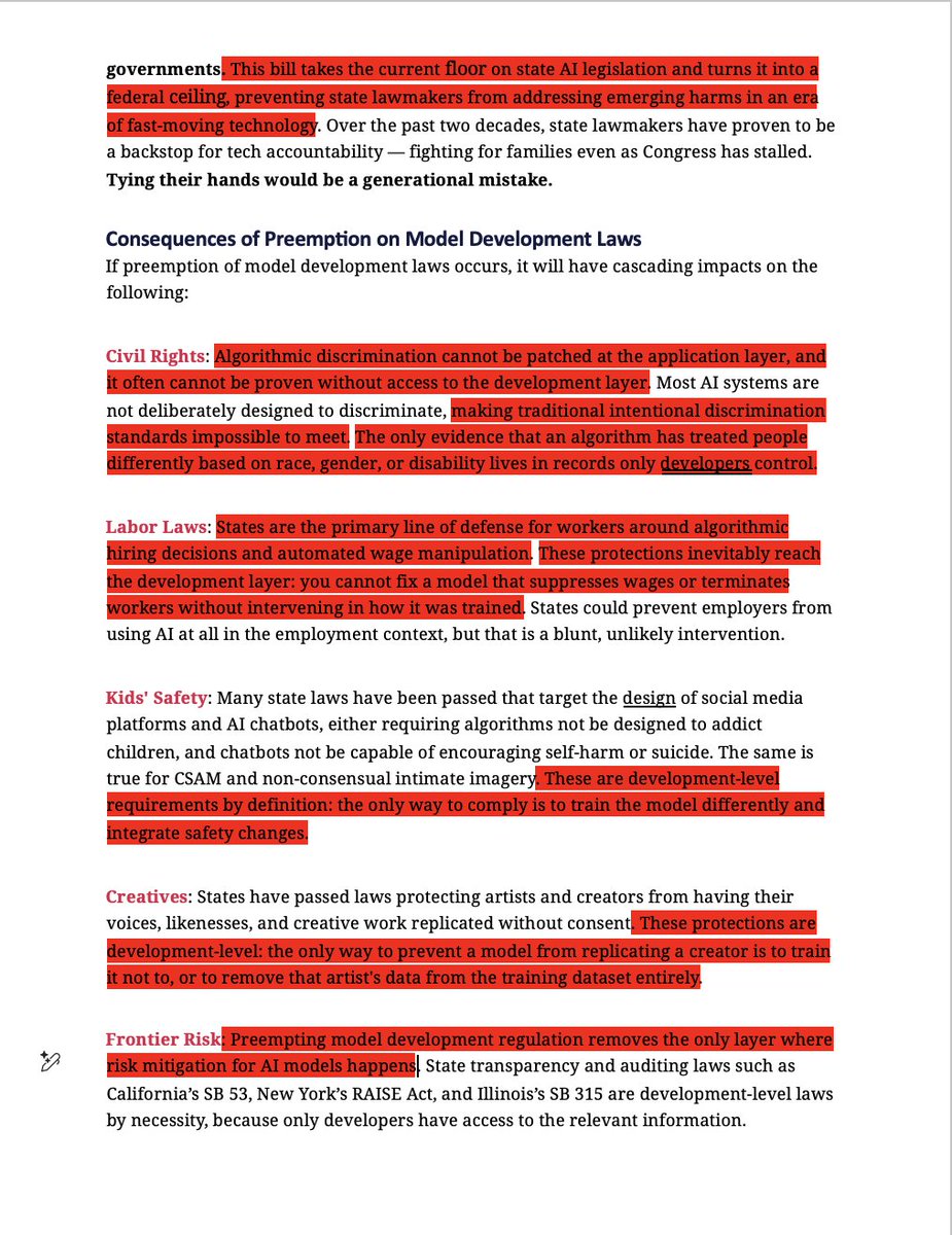 neil_chilson's tweet photo. @americans4ri Every red-highlighted sentence in the below @americans4ri two-pager, which discusses  @JayObernolte and @RepLoriTrahan's AI bill in red is either overbroad, misleading, partly false, or false.  Full explanations in next post. https://t.co/DSIRLVjqYK