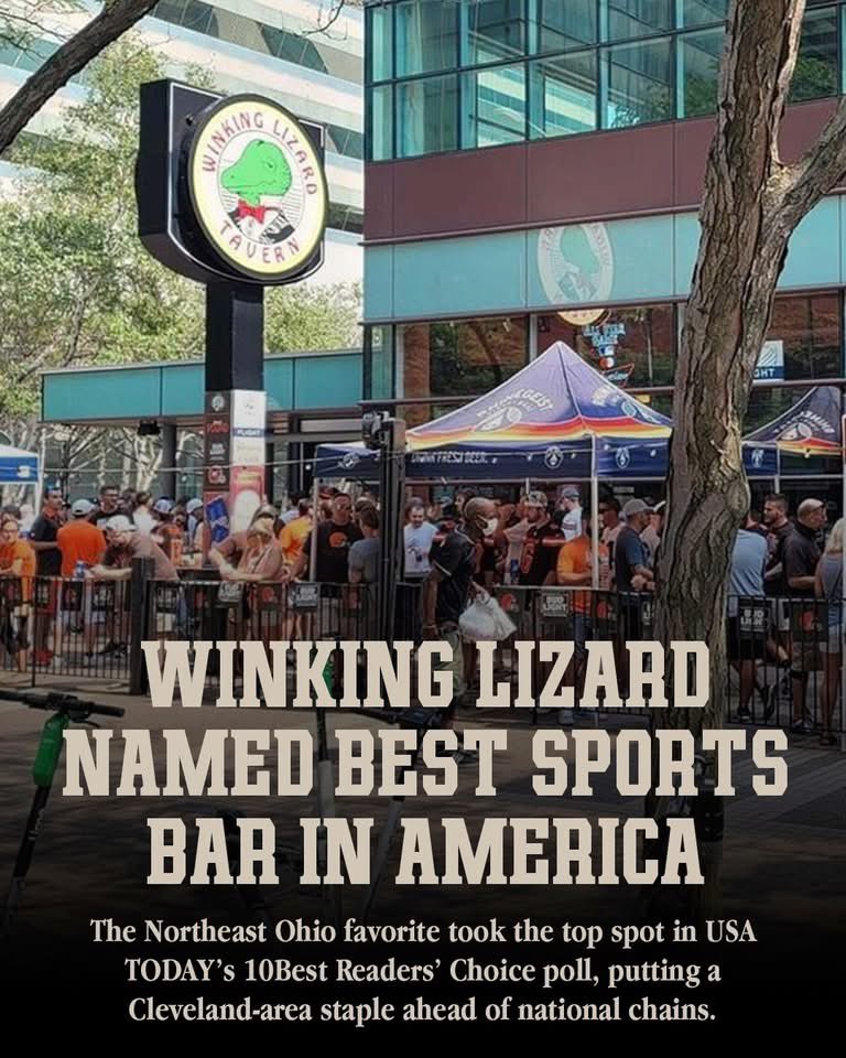 ImFromCle's tweet photo. Winking Lizard Tavern earned a major national shoutout, being named the best sports bar in America by USA TODAY’s 10Best Readers’ Choice poll 🦎🍺 

The Northeast Ohio staple has grown into one of the region’s most recognizable bar brands. Now, it has a national title to go with it.