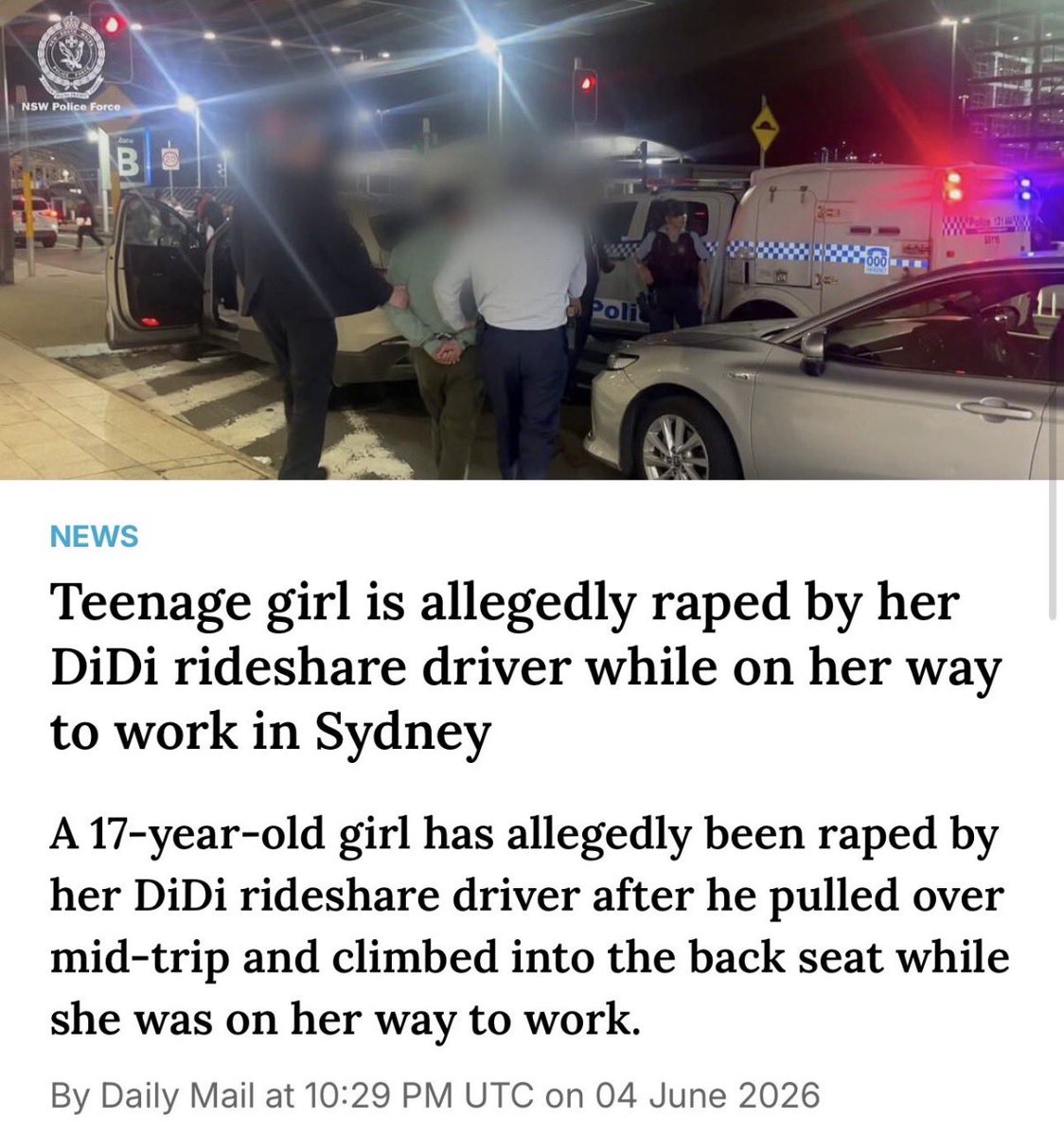 TruthFairy131's tweet photo. ‘New Modern’ Australia ☠️🇦🇺 

A 17-year-old girl has allegedly been raped by her DiDi rideshare driver after he pulled over mid-trip and climbed into the back seat while she was on her way to work. https://t.co/qdx43yeO9K