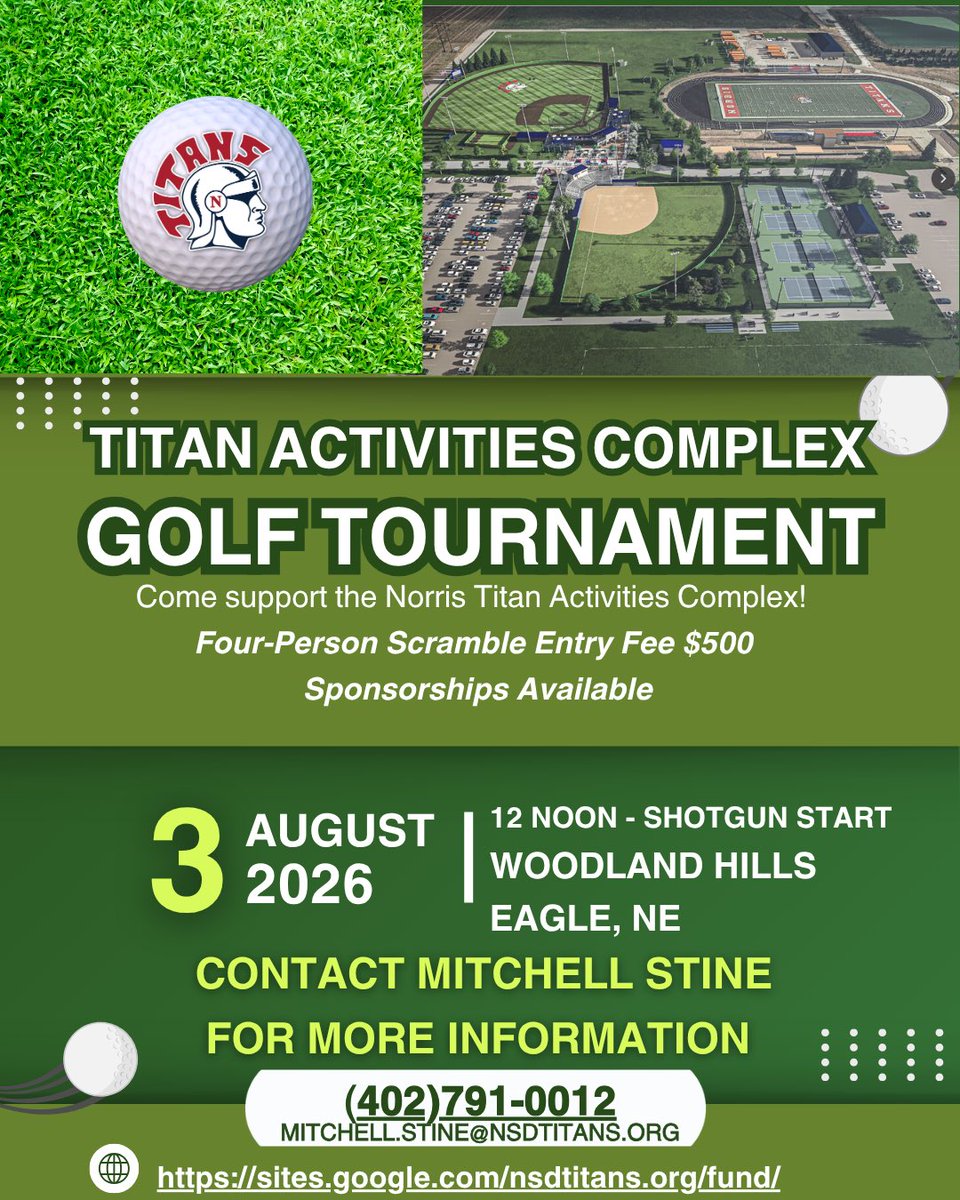 MStineNorrisAD's tweet photo. A handful of spots are left for our 2nd Annual Titan Activities Complex Golf Tournament!  Sign up Today! https://t.co/UzvJRXasbf