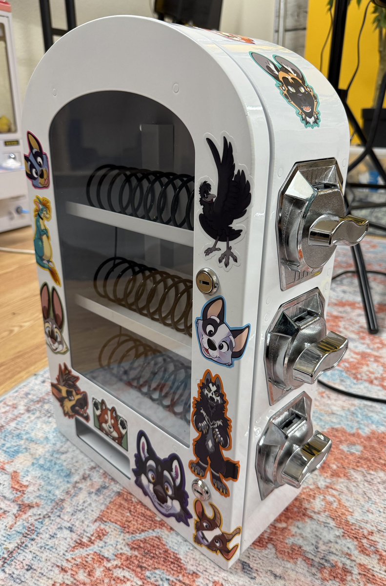 Latinvixen's tweet photo. Decorating my ArtVend machine which will have mystery stickers I have made over the years. I wanted a fun way to sell mystery packs at Megaplex 😊 Need to make the sign next. https://t.co/q8WwEhxSiO