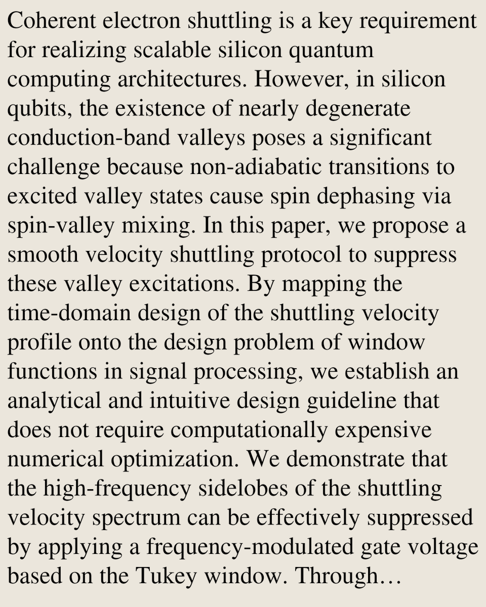 QuantumPapers's tweet photo. Smooth velocity shuttling for suppressing valley excitations in disordered Si/SiGe quantum dots

Ryo Nagai, Takashi Takemoto, Hiroyuki Mizuno
https://t.co/u9UaIgus5u [𝚚𝚞𝚊𝚗𝚝-𝚙𝚑 𝚌𝚘𝚗𝚍-𝚖𝚊𝚝.𝚖𝚎𝚜-𝚑𝚊𝚕𝚕] https://t.co/y9bxksY7fR
