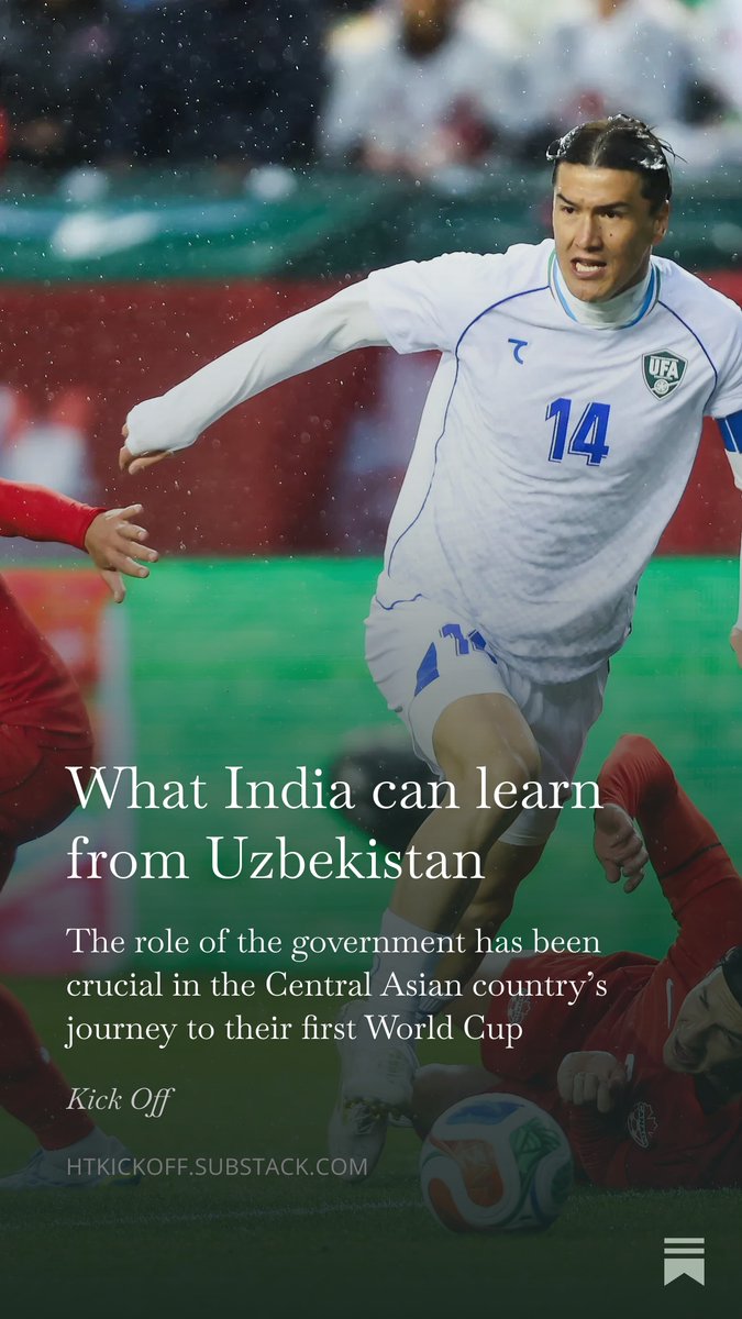 HindustanTimes's tweet photo. 🇺🇿 World Cup debut earned through long-term investment
 🏟️ 3,500+ football facilities built
📈 Youth development pays off
🇮🇳🤔 Can India follow the blueprint?

And much more, only from @dhimanHT in this week's Kick Off.

Read and subscribe here:

https://t.co/RAwqKGwcwk https://t.co/v6sydBER4B