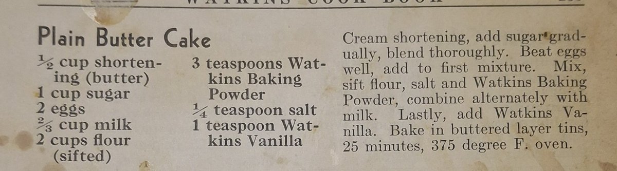 Re2OldFOOD's tweet photo. Plain Butter Cake -- 1938

Use two 9-inch round cake pans.

#PlainButterCake #cake #butter #1930srecipe #buttercake https://t.co/i6CDEEnxLV