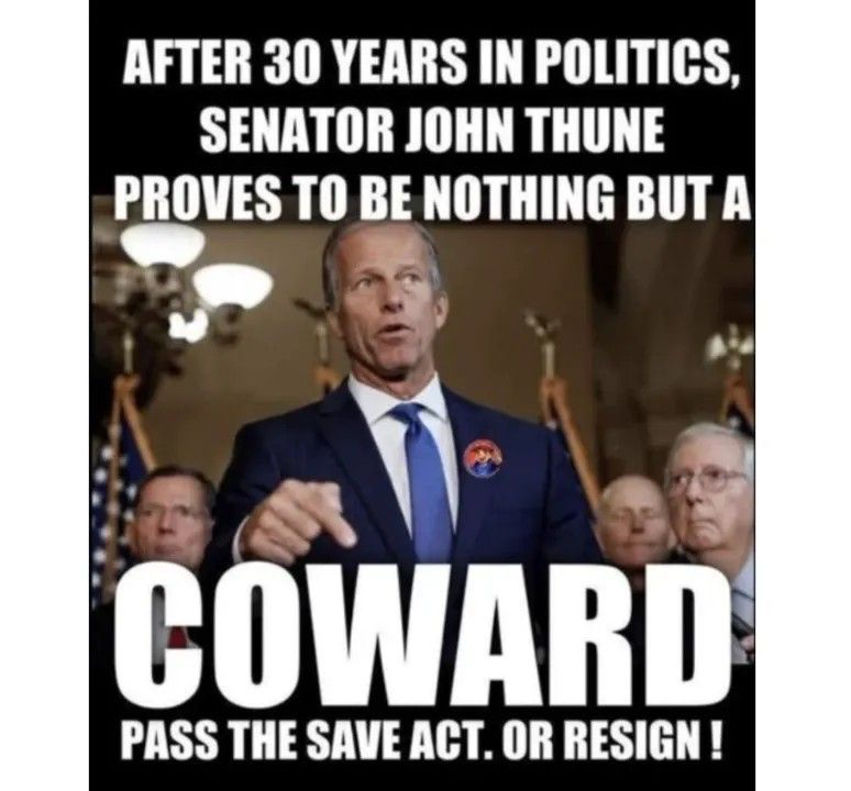 fourniner's tweet photo. @LeaderJohnThune Hey @HeidiZwinger Do you realize @LeaderJohnThune is a traitor to South Dakota and America? https://t.co/JdzhfXM61B