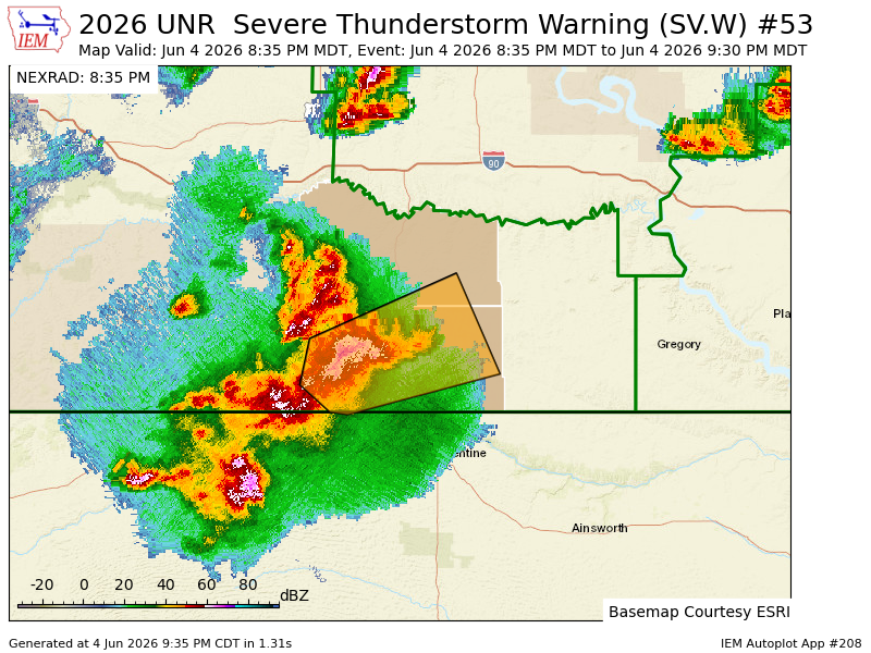 shawncable's tweet photo. UNR issues Severe Thunderstorm Warning [wind: 60 MPH (RADAR INDICATED), hail: 1.25 IN (RADAR INDICATED)] for Mellette, Todd [SD] till 10:30 PM CDT https://t.co/EBSX6jGX3r https://t.co/uqVzS26Gxk