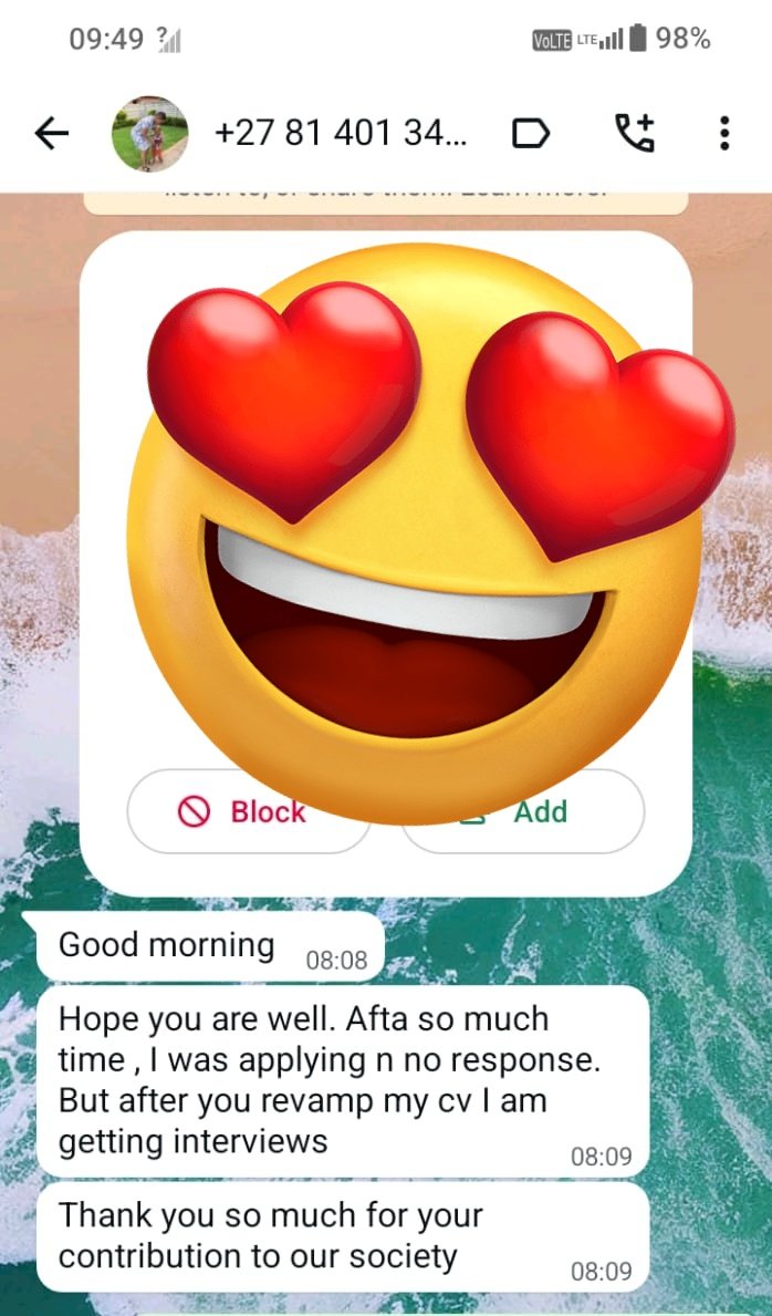Ephraim_Snr's tweet photo. Revamp your CV to attract recruiters
Only R25 for the unemployed and R50 for the employed. CV + Cover letter R90

Dm, call or WhatsApp: 073 330 8330

Mcebo Dlamini #JobSeekersSA https://t.co/nKeJK41R4x