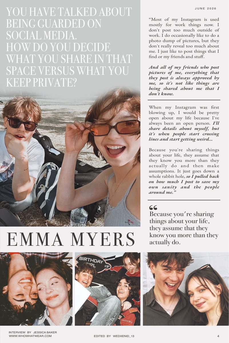wedxenid_13's tweet photo. “All of my friends who post pictures of me, everything that they post is always approved by me, so it's not like things are being shared about me that I don't know.” 
— Emma Myers

   ↳ #EmmaMyers #SocialMedia #Interview #FanEdit https://t.co/n9307rcAw9