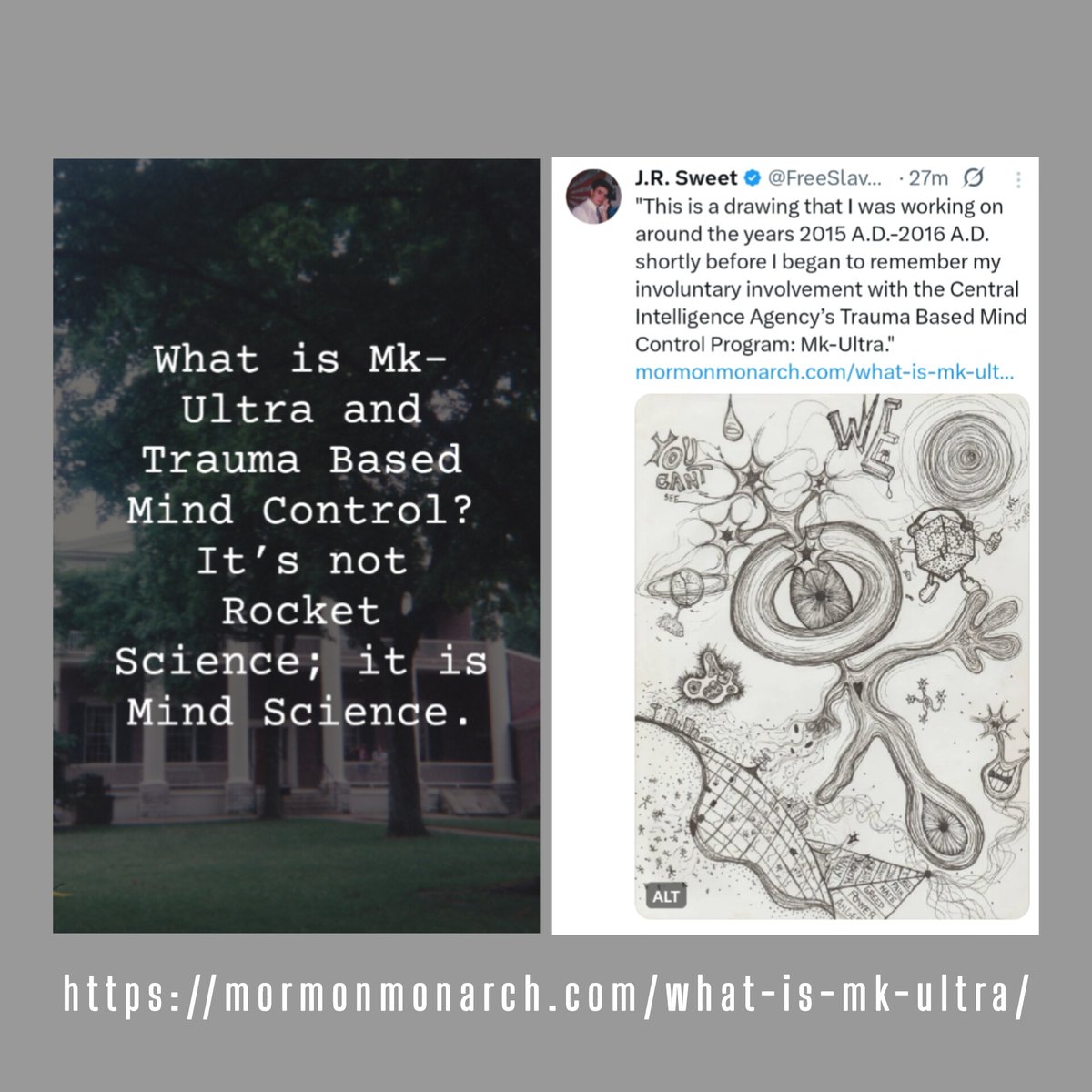 HBlessington's tweet photo. What is MKUltra &amp; Trauma Based Mind Control?

It's Not Rocket Science.

It's Mind Science.

Learn from @FreeSlave777 

https://t.co/CTJUSpHl33 https://t.co/lpNW6RnnRL