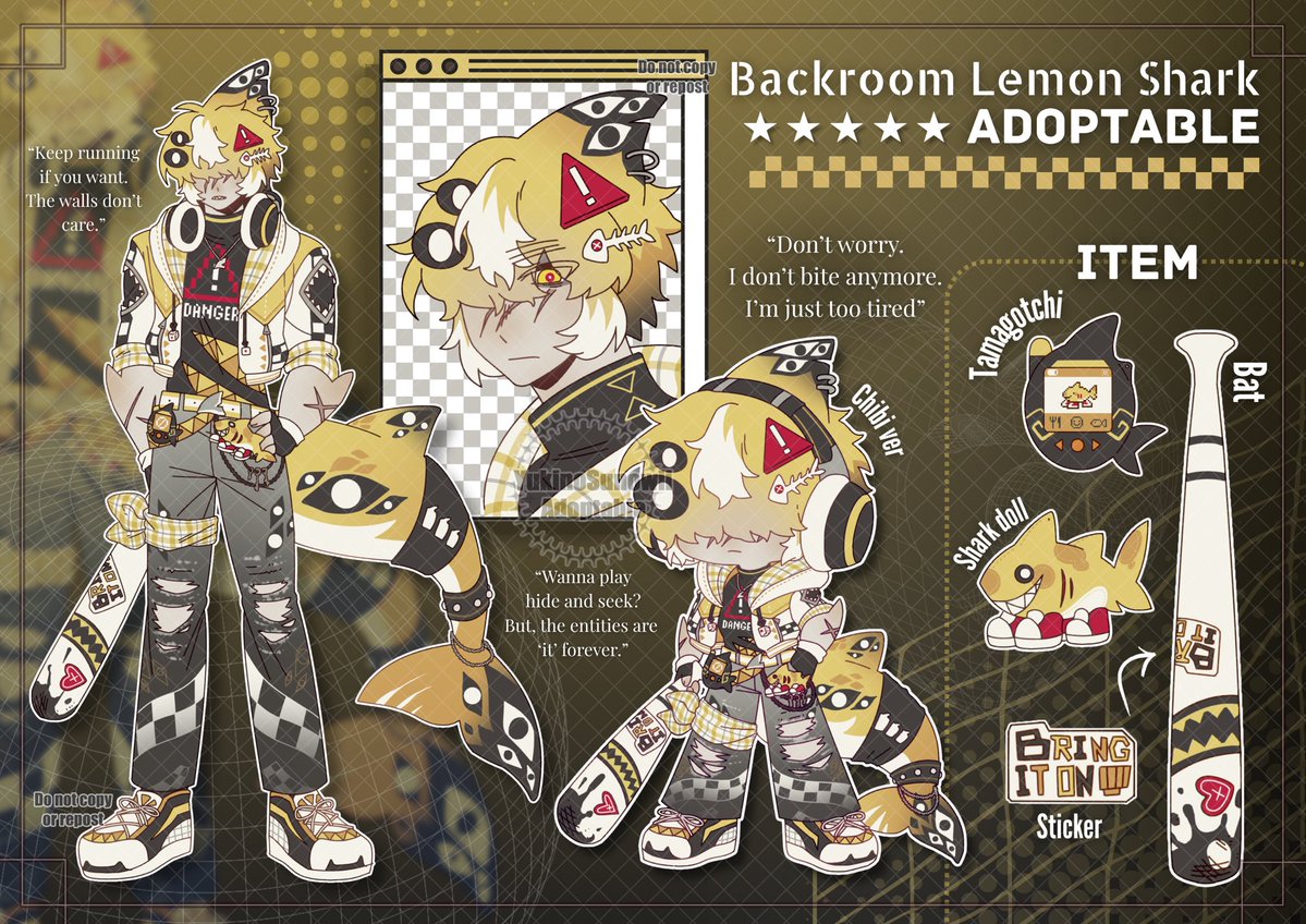 Ysunowii's tweet photo. [Backroom Lemon Shark] adoptable 🦈🍋
Available on Vgen
SP : $200 (commercial use included)
More info in the comment!

#adoptable #characterdesign #design #vtuber #adopt #Vgen #smallartist (btw, always looking for #artmoots ) https://t.co/ksizpDOXux