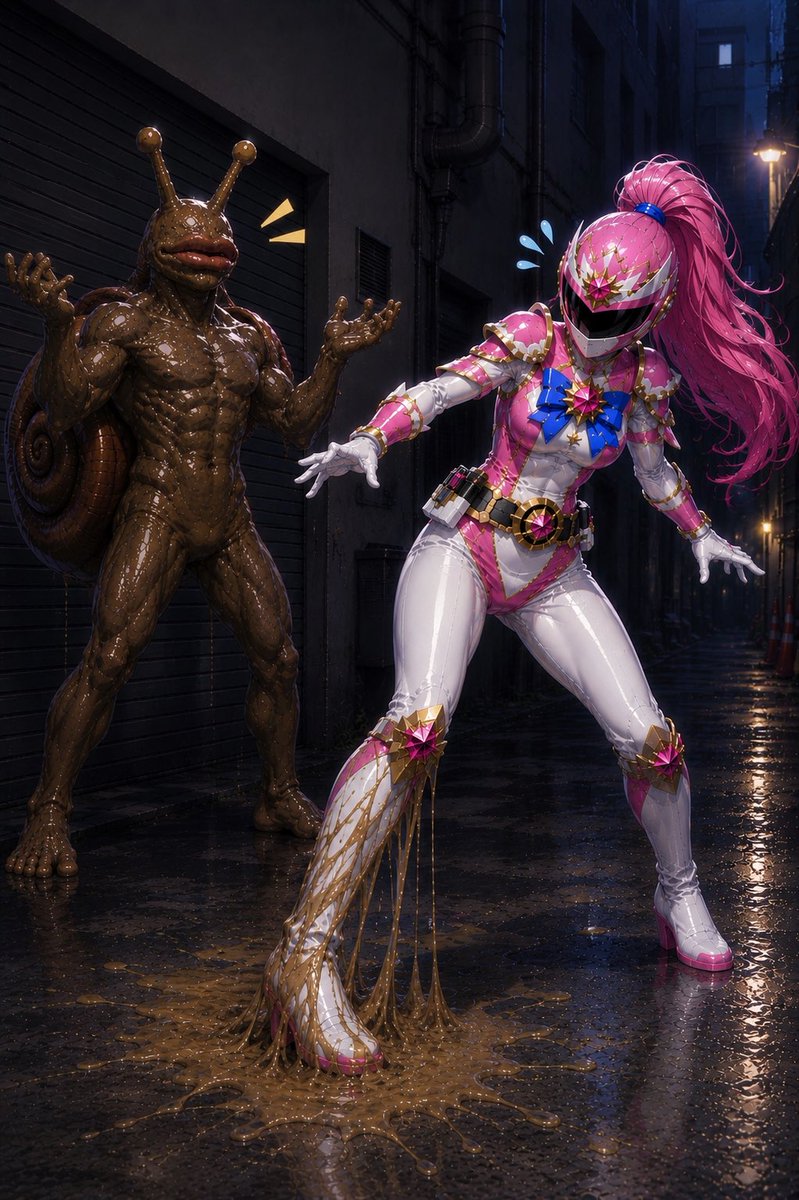 RoselieProject's tweet photo. ロゼリィピンクのキックが炸裂！…しかし怪人の粘液が固まって動けなくなってしまった！
#AIart️️️️️️️️️️️️️️️️️️️️️️️️️️️️️️️️️️️️️️️️️️️️️️️️️️️ #AIイラスト 
#特撮ヒロイン #ヒロピン https://t.co/eedIo3sw4h